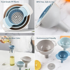 3 in 1 Kitchen Funnel Set of 3, Funnel for Filling Bottle, Small Canning Funnel with Handle, Food Grade Plastic Funnel with Detachable Strainer Filter for Liquid, Dry Ingredients, and Powder - Bhavnagar Deodap