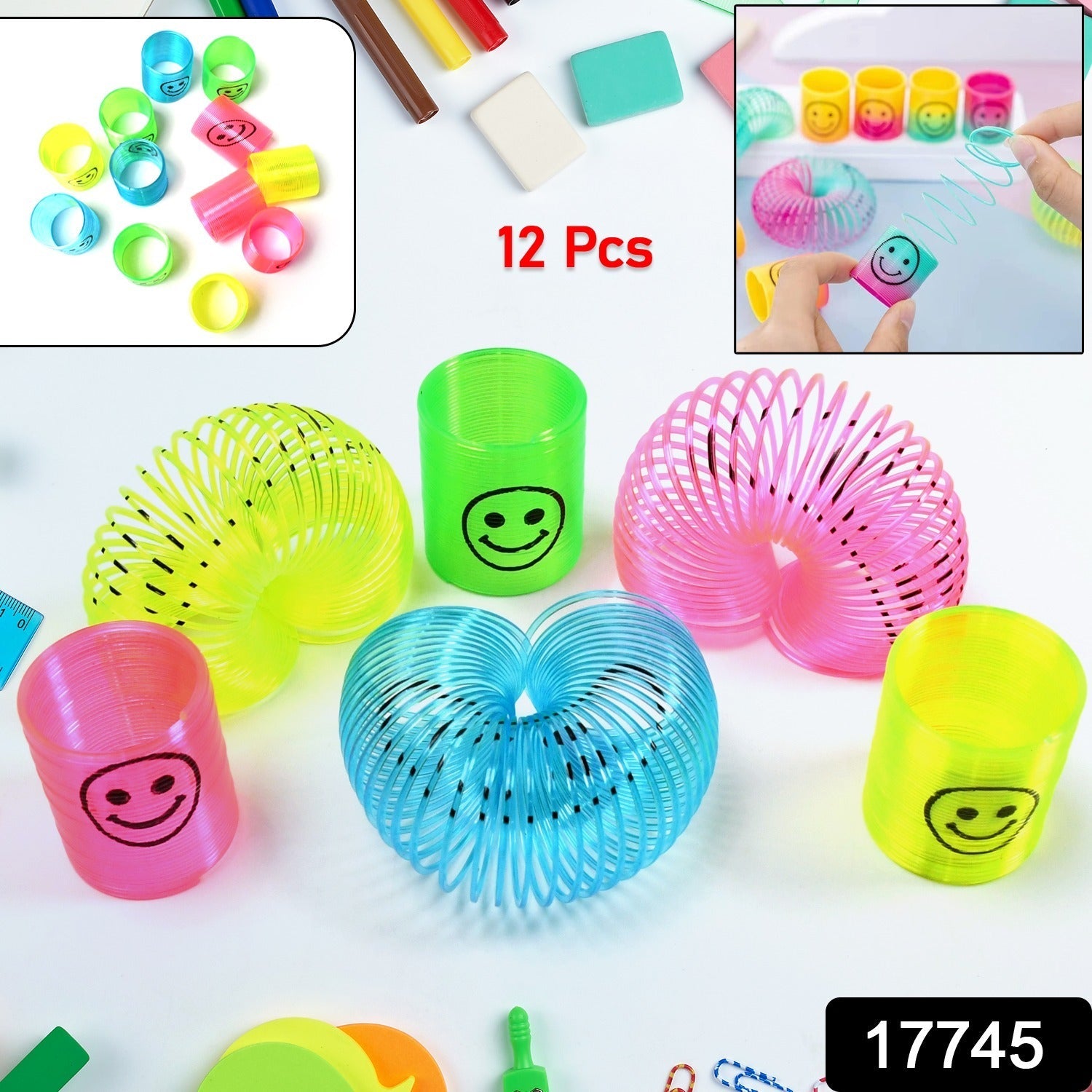 Multicolor Magic Smiley Spring, Spring Toys, Slinky, Slinky Spring Toy, Toy for Kids for Birthdays, Compact and Portable Easy to Carry (12 Pcs Set) - Bhavnagar Deodap