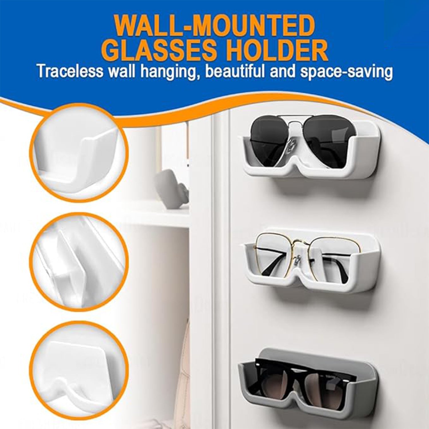 Wall Mount Sunglass Organizer Simple Space Saving Glasses Storage Box Eyewear Stand Holder for Showcase Bedroom Apartment With 2 pc Double Sided Adhesive Sticker (2 Pcs Set) - Bhavnagar Deodap