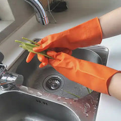 Multipurpose Rubber Reusable Cleaning Gloves, Reusable Rubber Hand Gloves I Latex Safety Gloves I for Washing I Cleaning Kitchen I Gardening I Sanitation I Wet and Dry Use Orange Gloves (1 Pair 40 Gm) - Bhavnagar Deodap