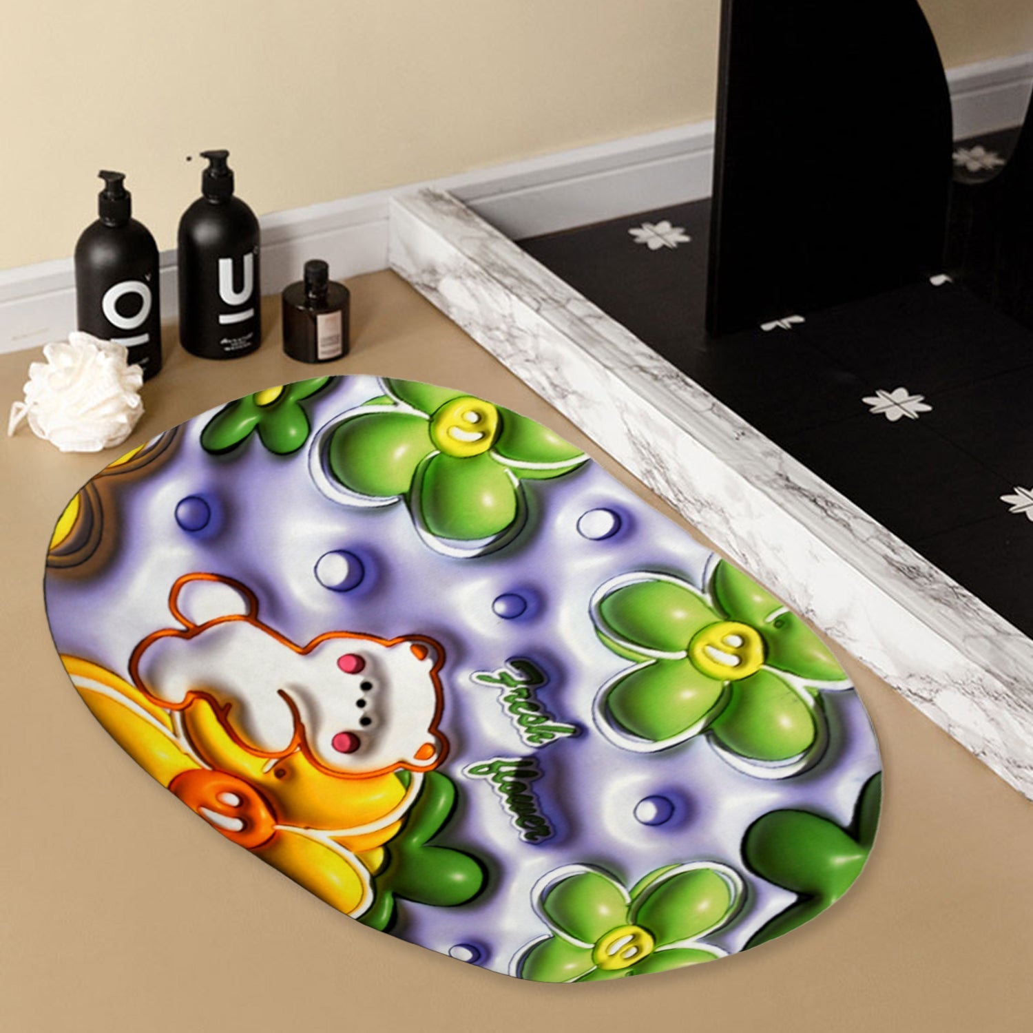 3D Visual Anti-Slip Absorbent Mat New Soft Super Absorbent Floor Mats, Cute Flowers Shower Drying Bathroom Mat - Bhavnagar Deodap