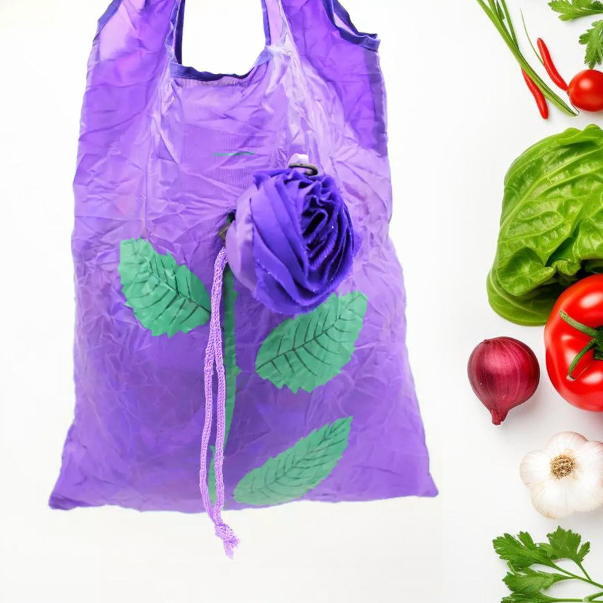 Foldable Nylon Shopping Bag (Rose Design): Reusable, Eco-Friendly (1 Pc) - Bhavnagar Deodap