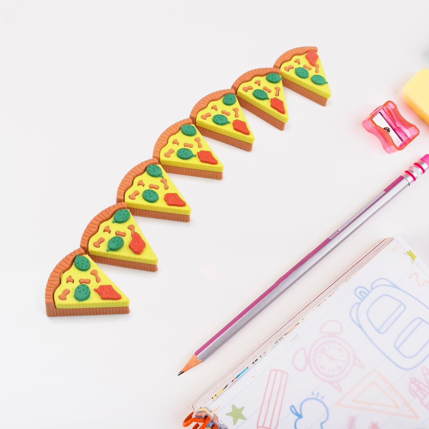 3D Pizza Slices Kids Favourite Food Eraser, Pizza 7 slice eraser for kids Adults fast food lover Stationary Kit Fancy & Stylish Colorful Erasers, for Return Gift, Birthday Party, School Prize - Bhavnagar Deodap