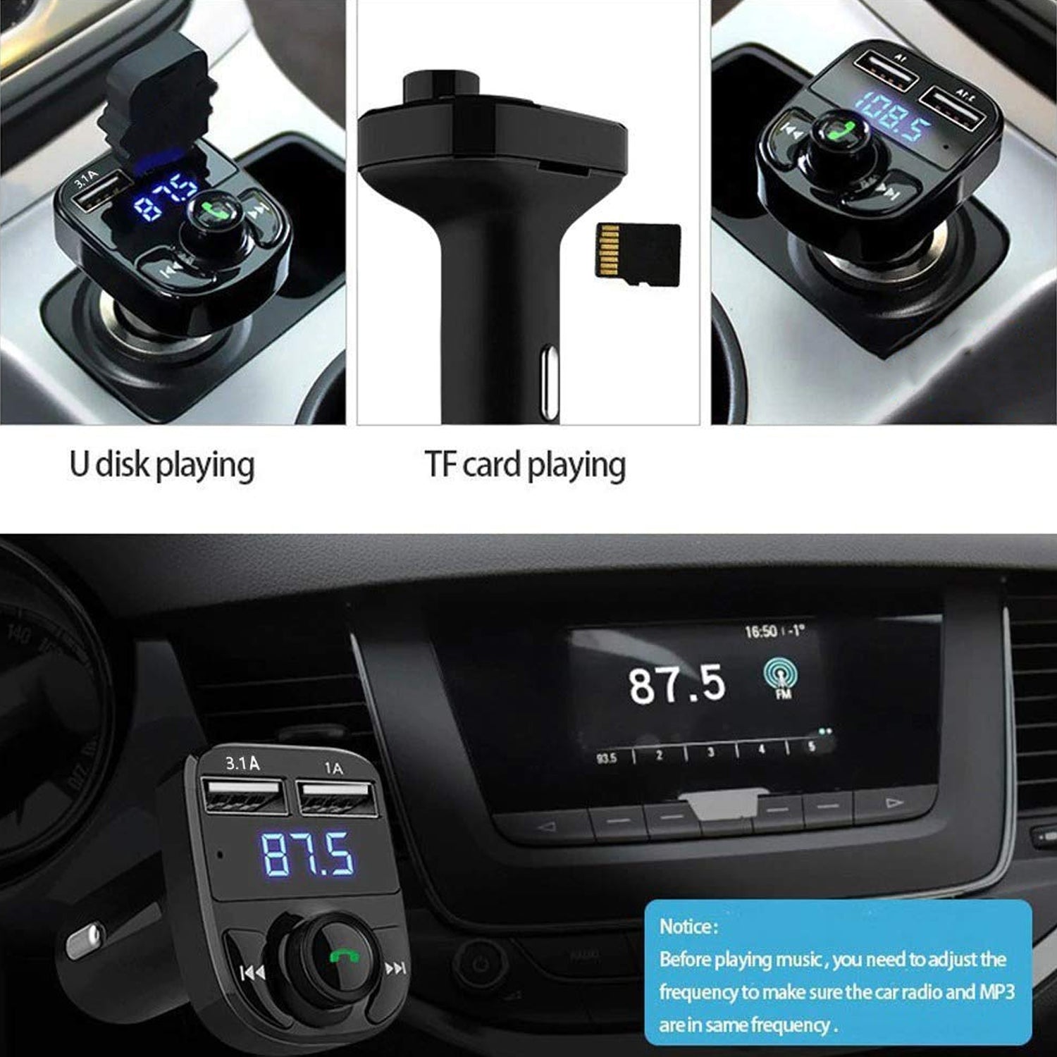 CAR-X8 Bluetooth FM Transmitter Kit for Hands-Free Call Receiver / Music Player / Call Receiver / Fast Mobile Charger Ports for All Smartphones with 3.1A Quick Charge Dual USB Car Charger - Bhavnagar Deodap