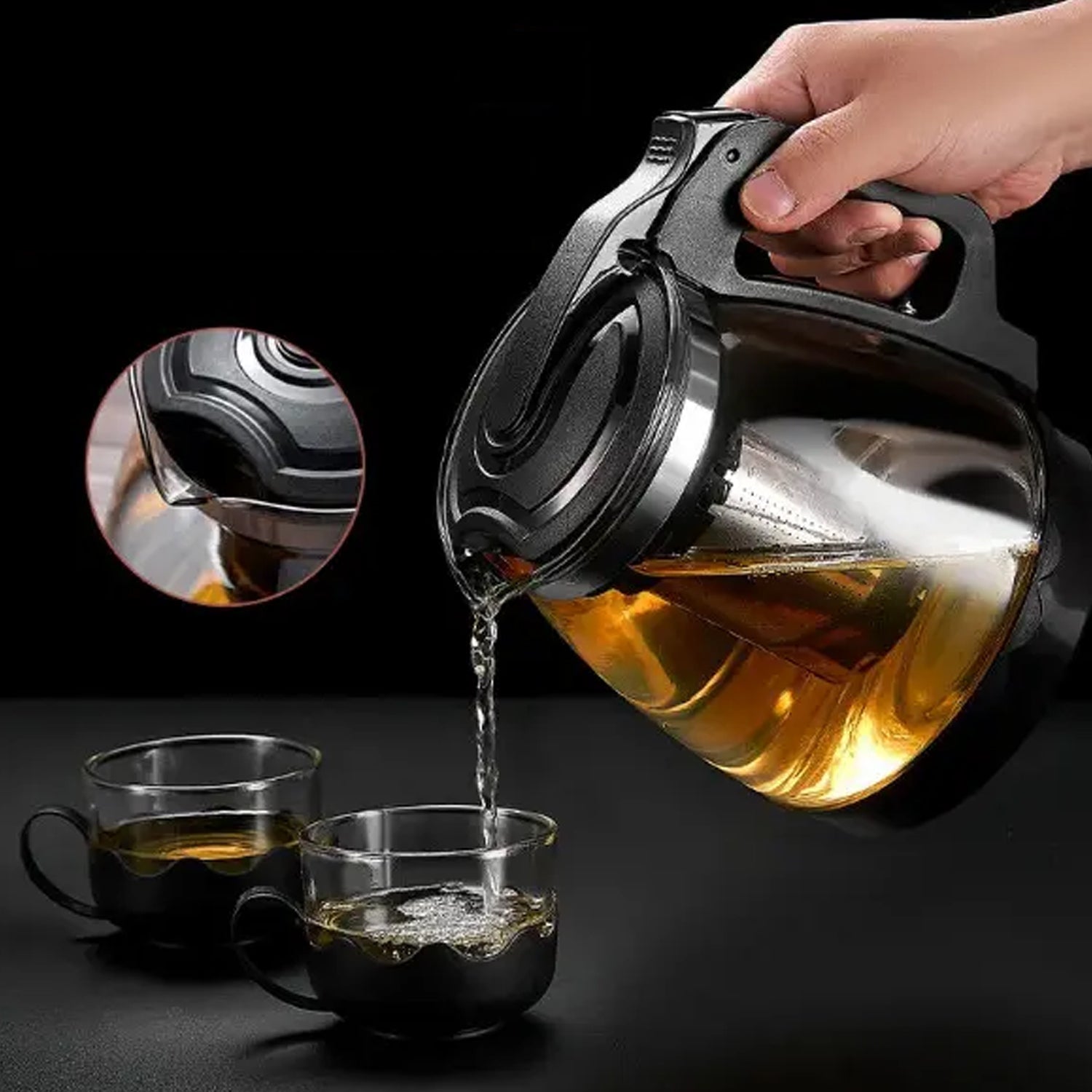 Flame Proof Glass Kettle & Cup Set With Strainer High Quality Kettle Set For Home & Café Use  (4 Cup & 1 Kettle) (24 Pc MOQ) - Bhavnagar Deodap