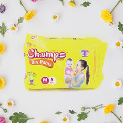 Champs Travel Diapers (Medium, 5 Pcs): Leakproof, Soft & Dry, Baby Diaper Pants - Bhavnagar Deodap