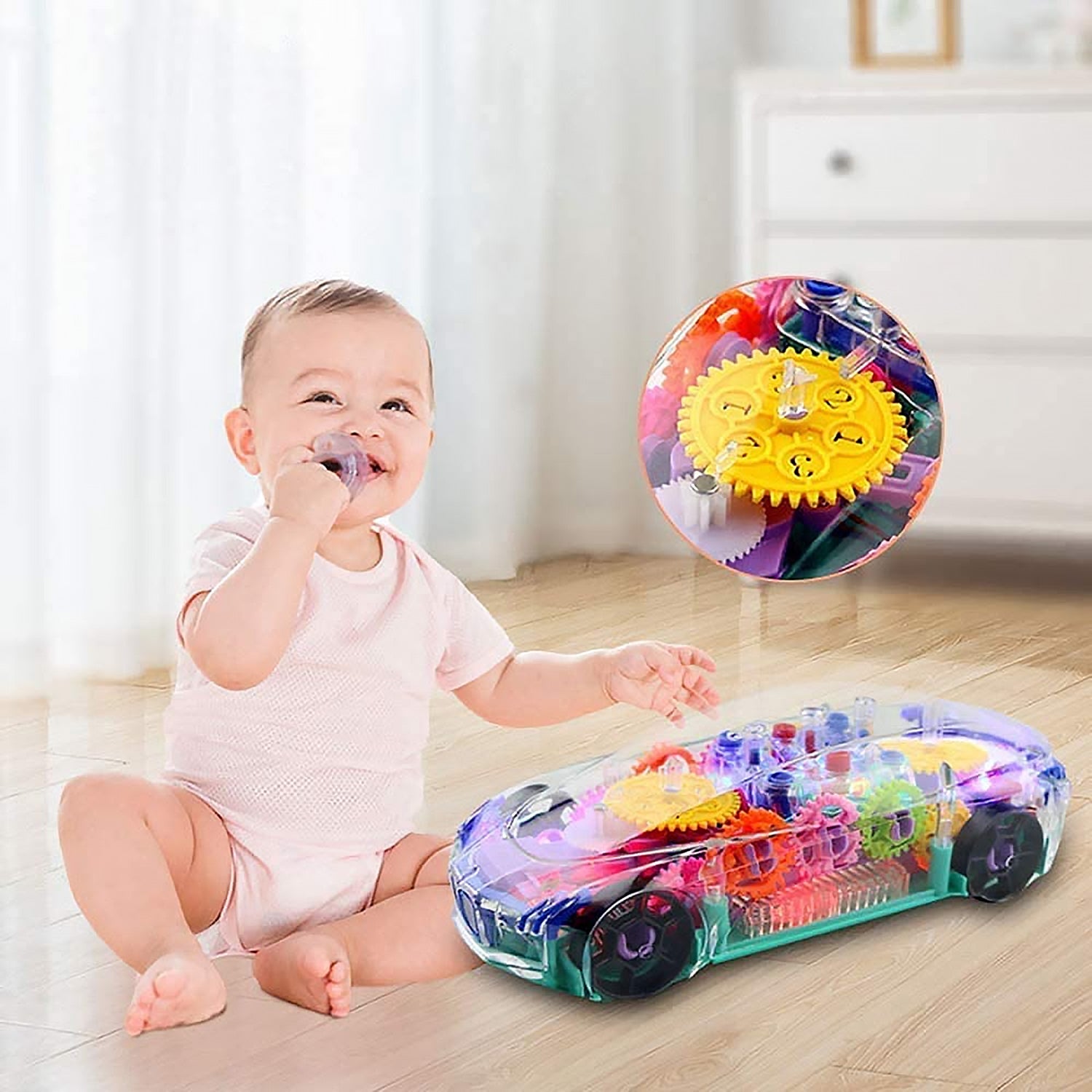 Automatic 360 Degree Rotating Transparent Gear Concept Car with Musical and 3D Flashing Lights Toy for Kids Boys & Girls (Multicolor / Battery Not Included) - Bhavnagar Deodap