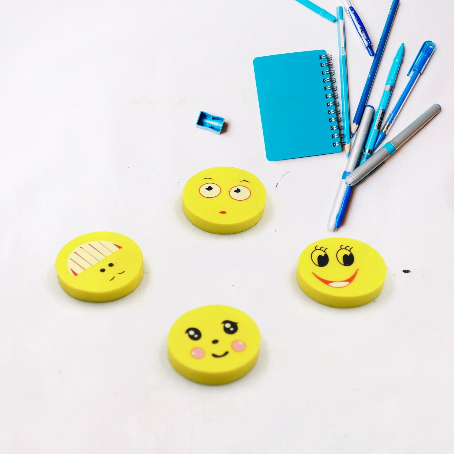 Cute Smile Emoji Erasers, Cute Smile Face Rubber Eraser Dentist Dental Clinic School Kid for School Going Kids/Birthday Party Return Gift Set (4pc Set) - Bhavnagar Deodap