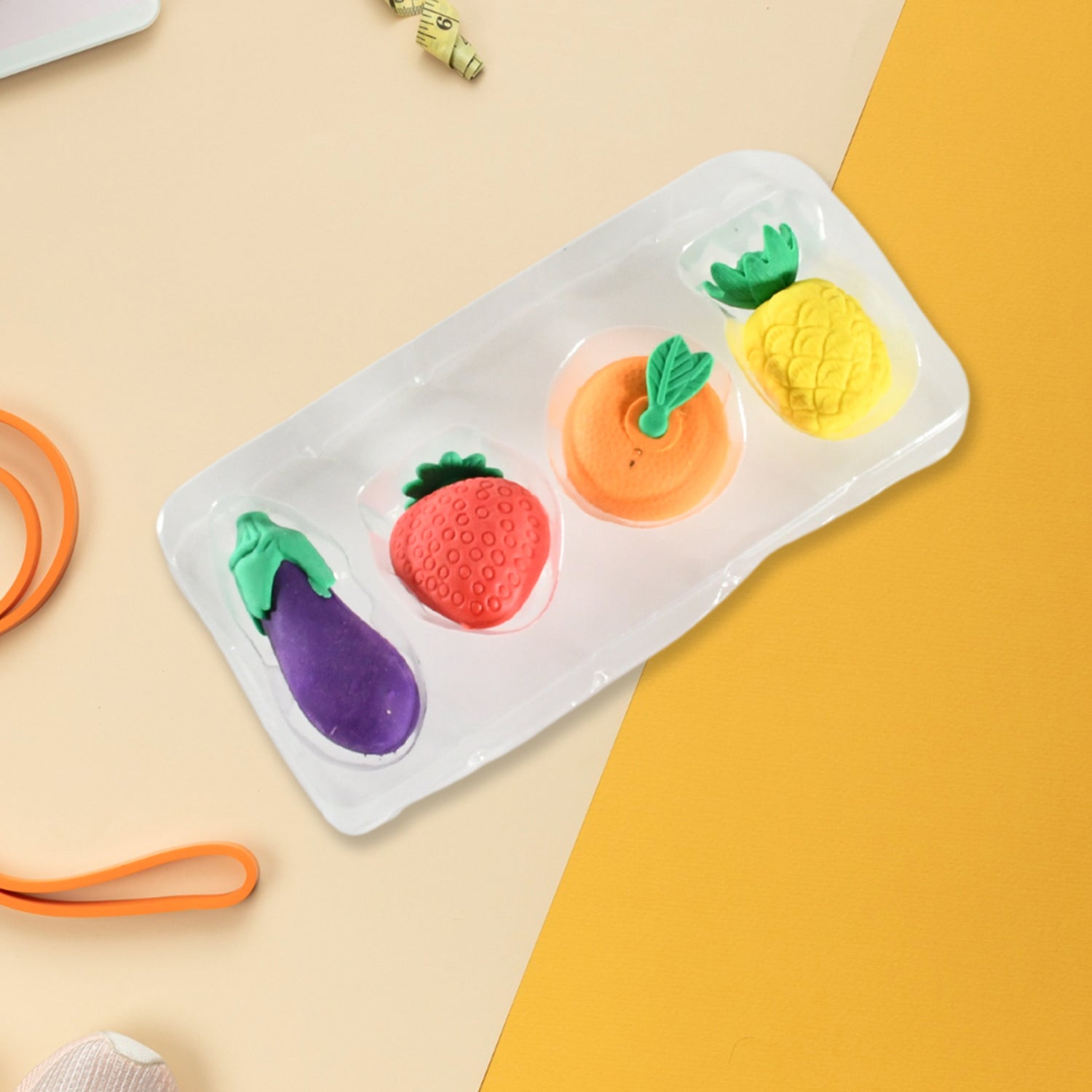 Mini Cute Vegetables and Fruits Erasers or Pencil Rubbers for Kids, 1 Set Fancy & Stylish Colorful Erasers for Children, Eraser Set for Return Gift, Birthday Party, School Prize, 3D Erasers  (4 pc Set) - Bhavnagar Deodap