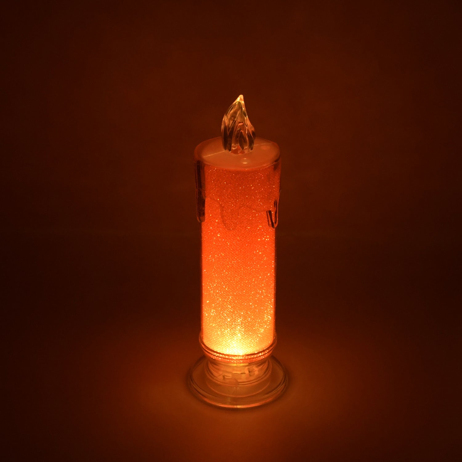 Red LED Flameless Candles Battery Operated Pillar Candles Flickering Realistic Decorative Lamp Votive Transparent Flameless Ornament Tea Party Decorations for Hotel, Scene,Home Decor, Restaurant, Diwali Decoration Candle Crystal Lamp (1 Pc) - Bhavnagar Deodap