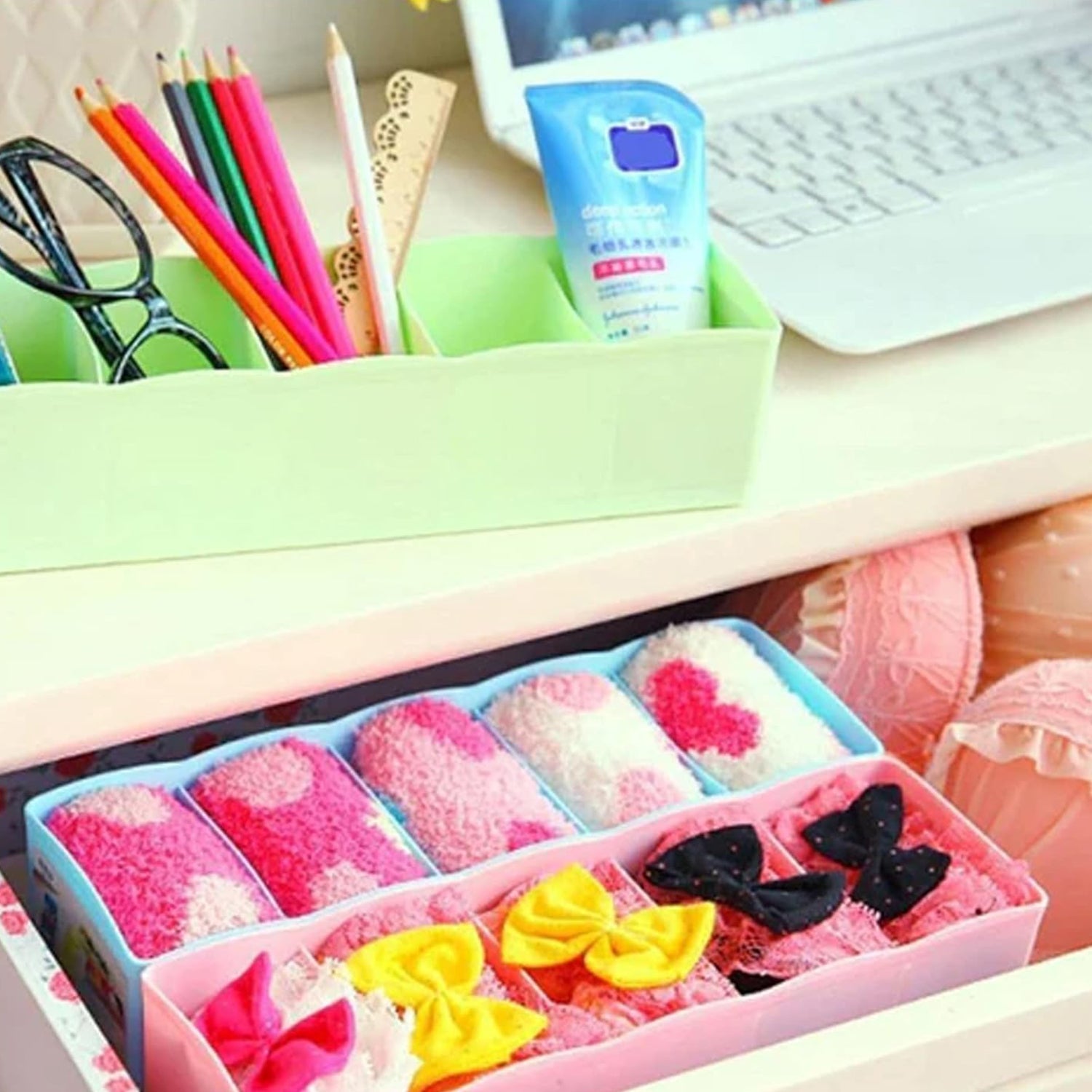 Multi-Function Desktop Drawer Storage Box Clothing Organizer 5 Grid Storage Box Underwear Socks ,Ties Organizer Box (4 Pc Set) - Bhavnagar Deodap