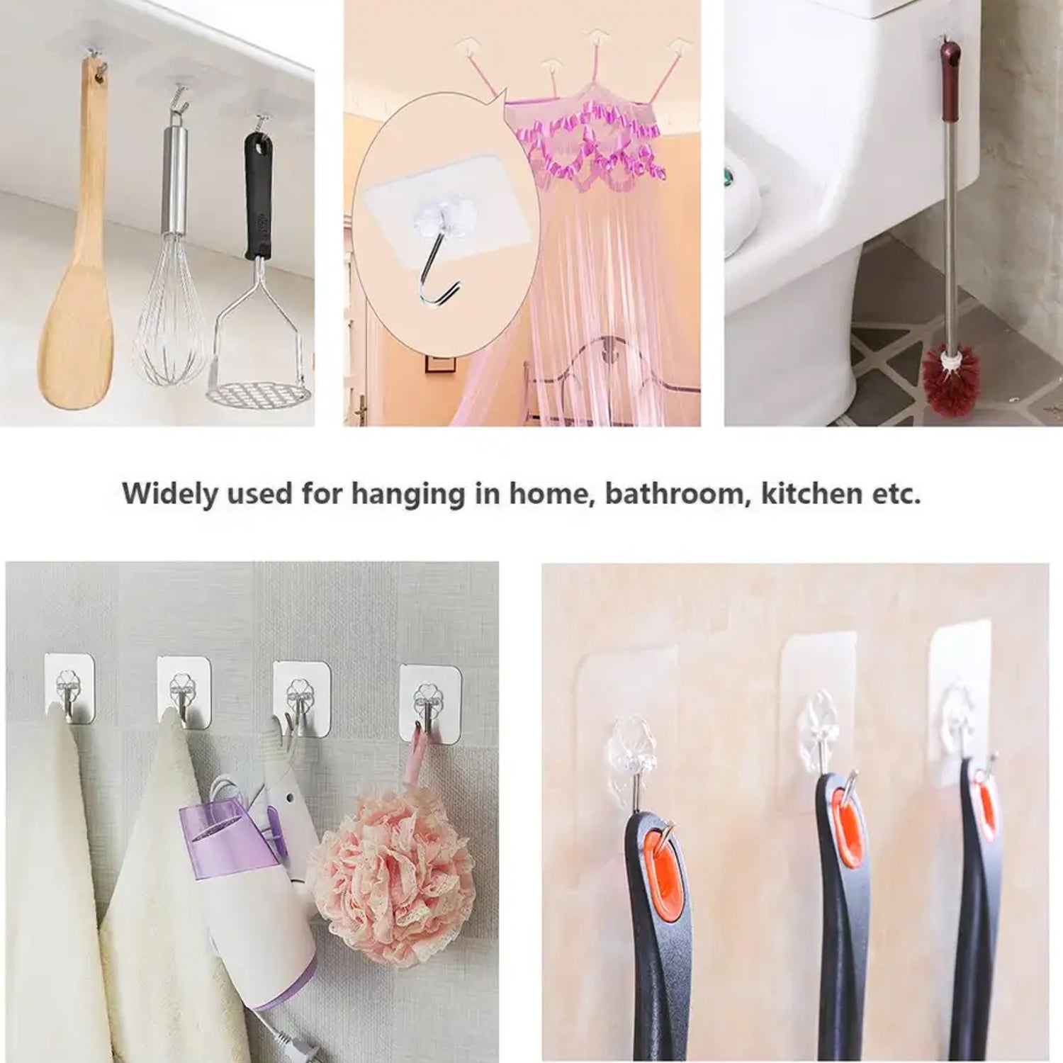 Self Adhesive Heavy Duty Waterproof Transparent Sticky Plastic & Stainless Steel Wall Hooks (10 Pc Set) - Bhavnagar Deodap