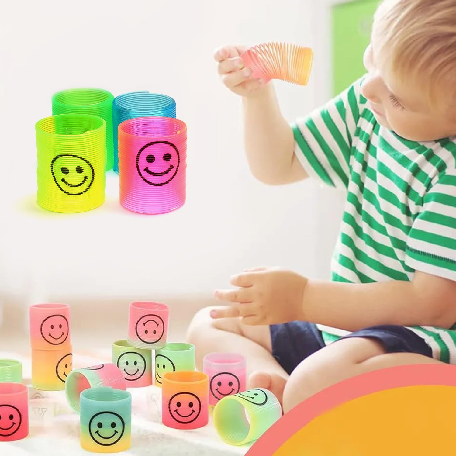 Multicolor Magic Smiley Spring, Spring Toys, Slinky, Slinky Spring Toy, Toy for Kids for Birthdays, Compact and Portable Easy to Carry (12 Pcs Set) - Bhavnagar Deodap