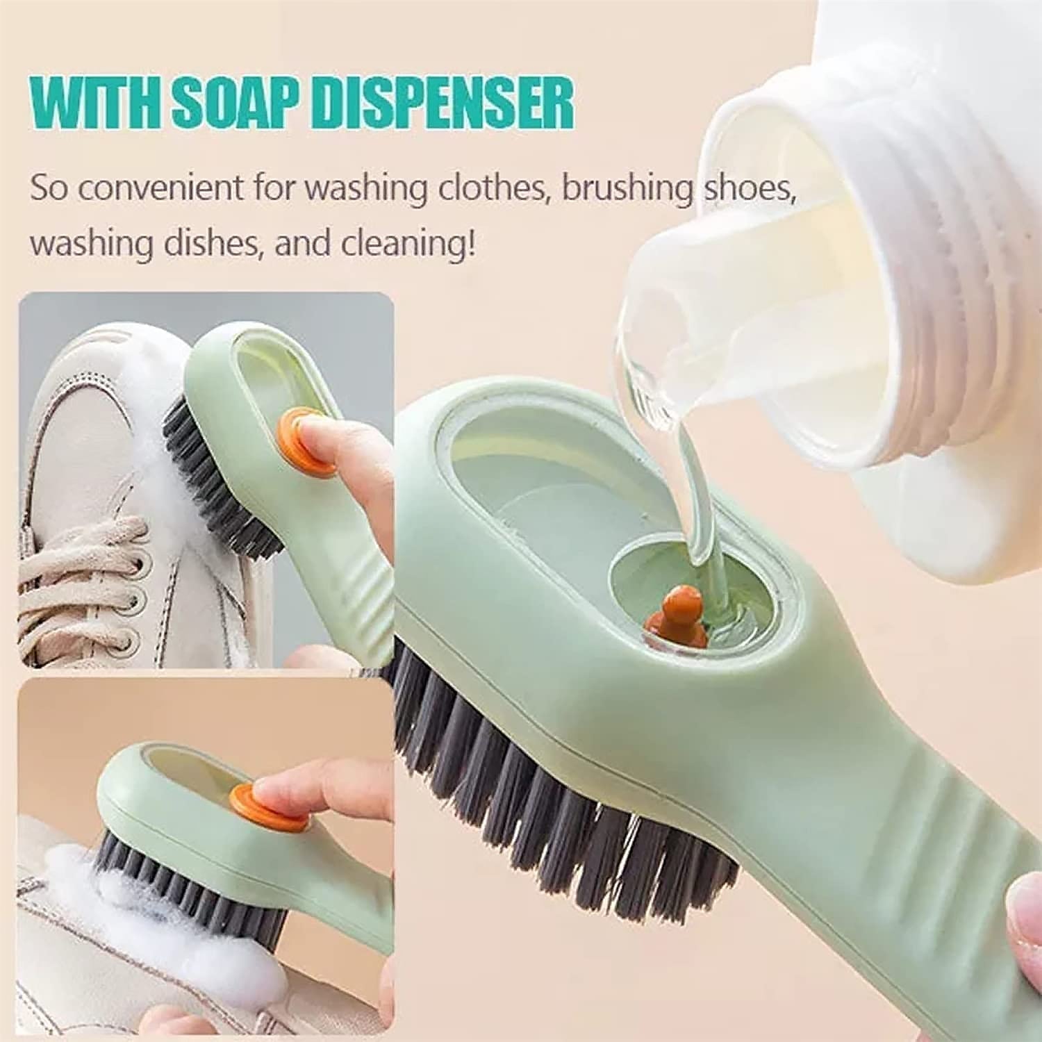 Multifunctional Scrubbing Brush with Liquid / Soap Dispenser, Cleaning Brush with Liquid / Soap Dispenser, Shoe Brush for Cleaning, Cloth Cleaning Brush with Handle Liquid Shoe Brush For Shoe Clothes (1 Pc) - Bhavnagar Deodap