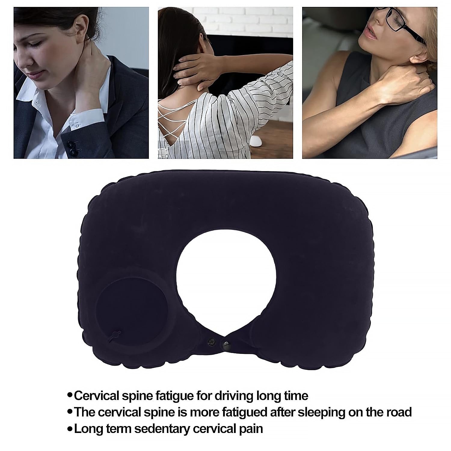 8512 3 in 1 Comfortable Travel Sleeping Kit, Neck Pillow, Eye Mask & Ear Plug Set Inflatable Plane Sleeping Pillow Head Neck Support Pillows for Travel Airplane Office, Black - Bhavnagar Deodap