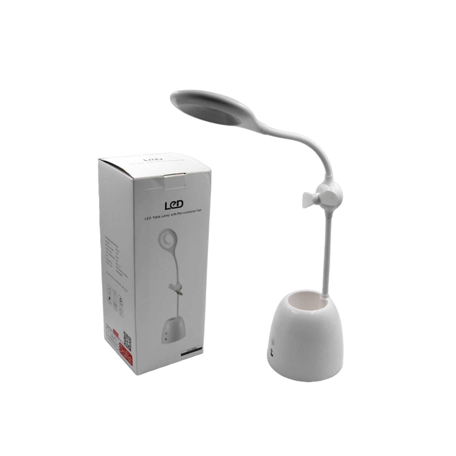 Rechargeable LED, LED Desk Lamp with Pen Container Fan, Interior Lighting for Study, Children's Room, Bedroom or Office, Perfect for Emergency, Study, Reading and Home USB Cable Included - Bhavnagar Deodap