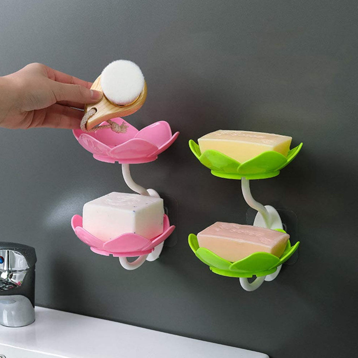 Dabble Layer Flower Self Draining Soap Dish Holder, Bathroom Shower Soap Holder Dish Storage Plate Tray for Bathroom, Kitchen, Bathtub - Bhavnagar Deodap