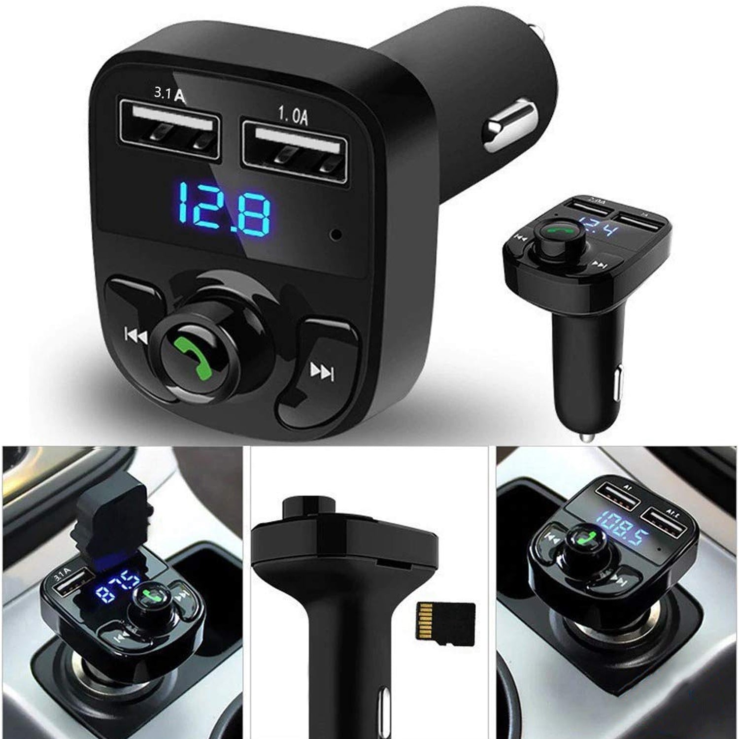 CAR-X8 Bluetooth FM Transmitter Kit for Hands-Free Call Receiver / Music Player / Call Receiver / Fast Mobile Charger Ports for All Smartphones with 3.1A Quick Charge Dual USB Car Charger - Bhavnagar Deodap