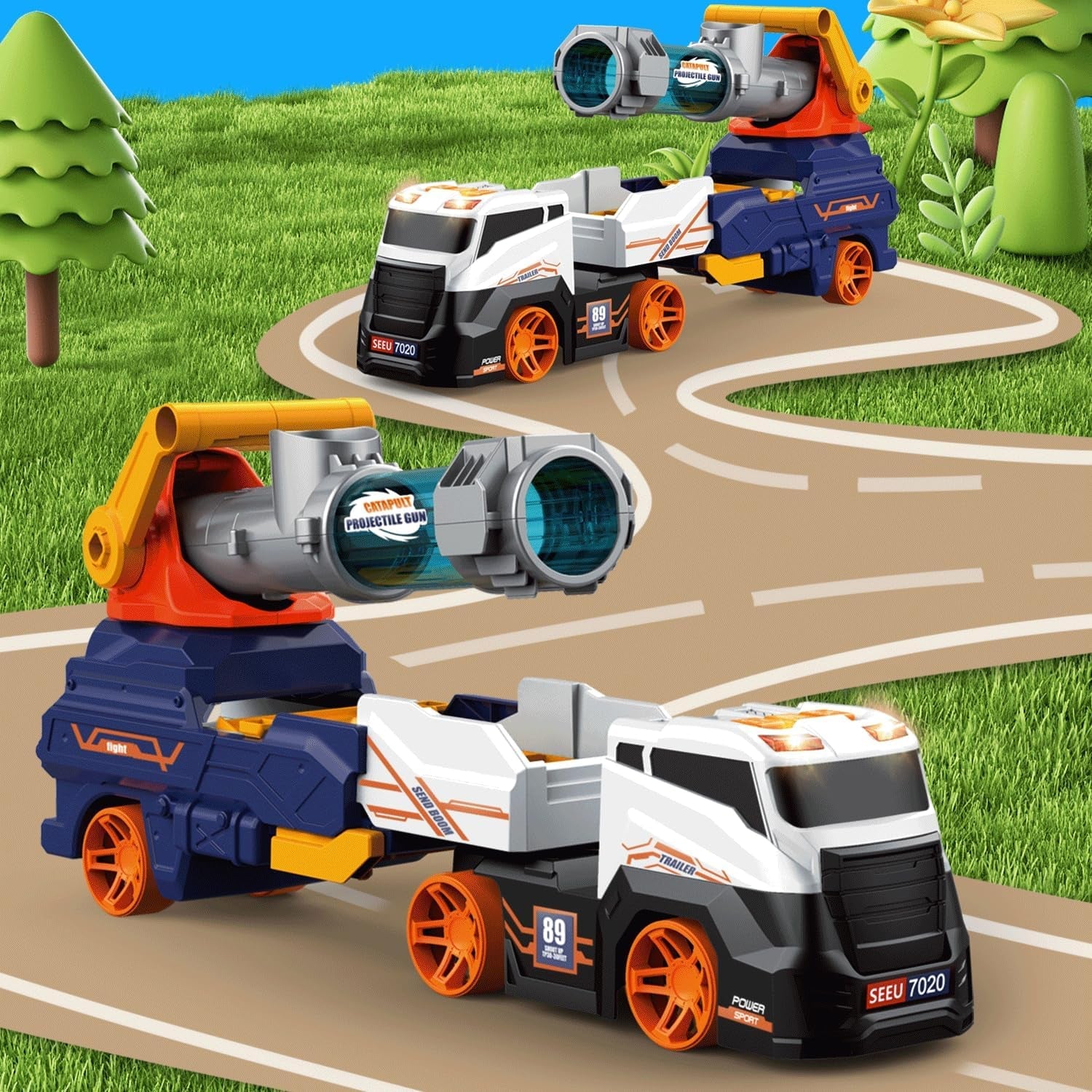 Truck Toys for Kids, Large Truck Toys Include 2 Racing Cars+4 Ball, with Light & Sounds, Eejection & Shooting Transport Cars Toy, Gifts for Boys Girls (Battery Not Included) - Bhavnagar Deodap