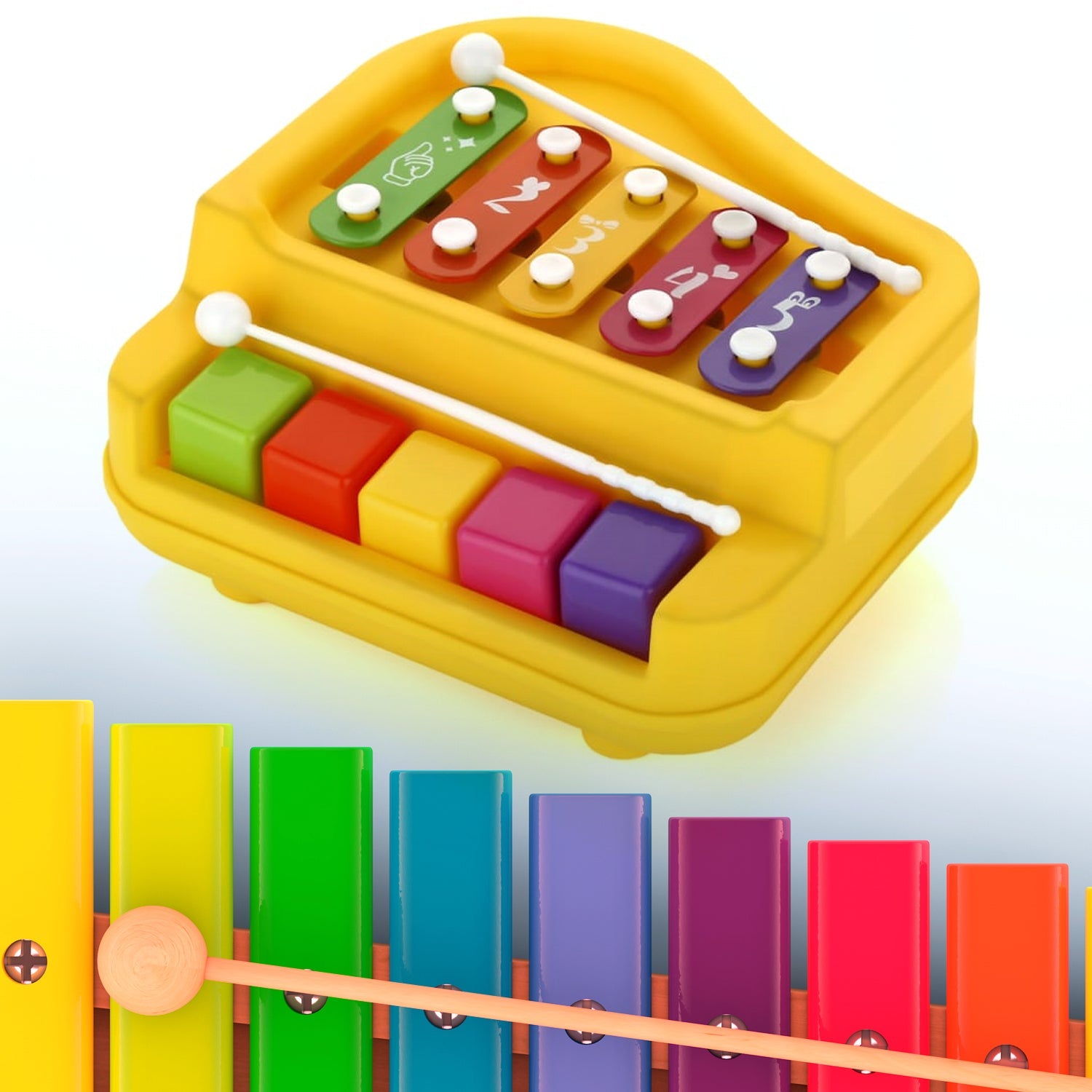 2 in 1 Baby Piano Xylophone Toy for Toddlers, 5 Multicolored Key Keyboard Xylophone Piano, Preschool Educational Musical Learning Instruments Toy for Baby Kids Girls Boys 3+ Years (1 Pc) - Bhavnagar Deodap