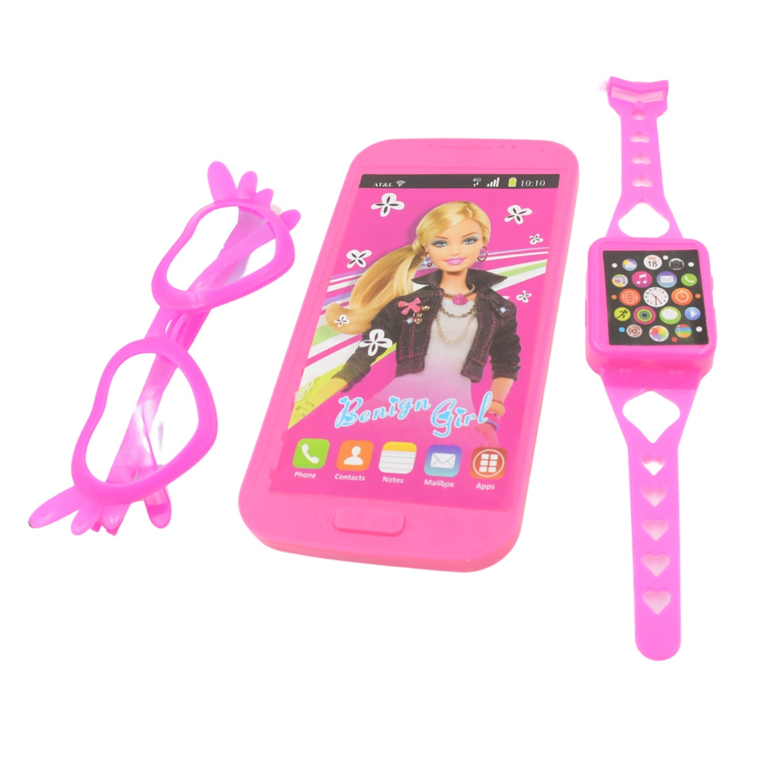 Barbiee Phone, Watch and Glasses Set for Girls, Beautiful Barbie Musical phone ABS Plastic Toy Battery Operated Barbie Glass | Musical Mobile Phone  / Toddler / Toy Phone for Kids / Calling Toy Phone (3 Pcs Set, Battery Not Included) - Bhavnagar Deodap