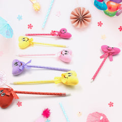 Cute Cartoon Shape & Heart Design Facy Writting Pen Attached Rattle | Ball Pen Smooth Writing For Wedding , Events & Multiuse Pen  Best Pen l Use for Kids (12 Pcs Set Mix Design & Color) - Bhavnagar Deodap