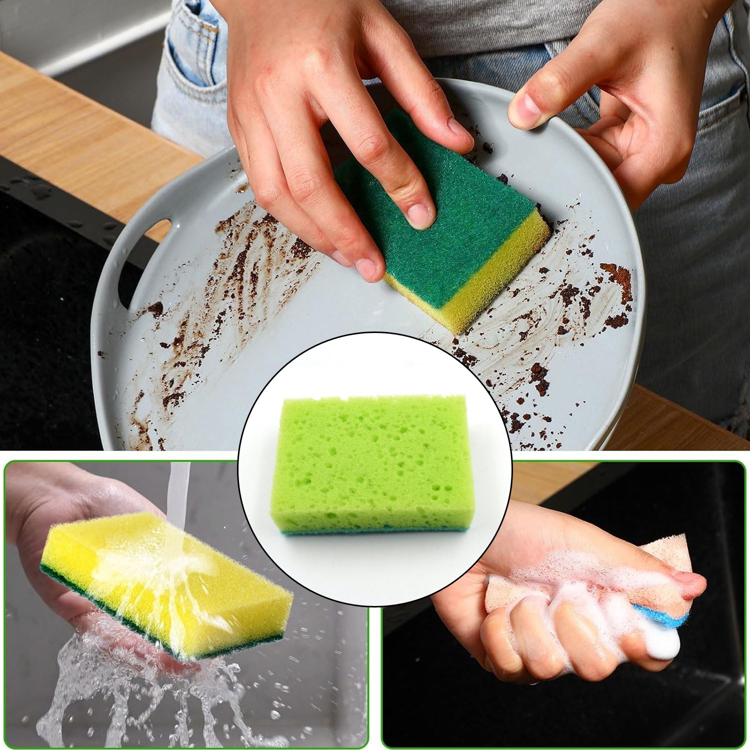 Multi-Purpose Small, Medium & Big 2 In 1 Color Scratch Scrub Sponges, Sponge, Wear Resistance, Dish Washing Tool, High Friction Resistance Furniture for Refrigerator Sofa for Kitchen, Household (1 Pc) - Bhavnagar Deodap