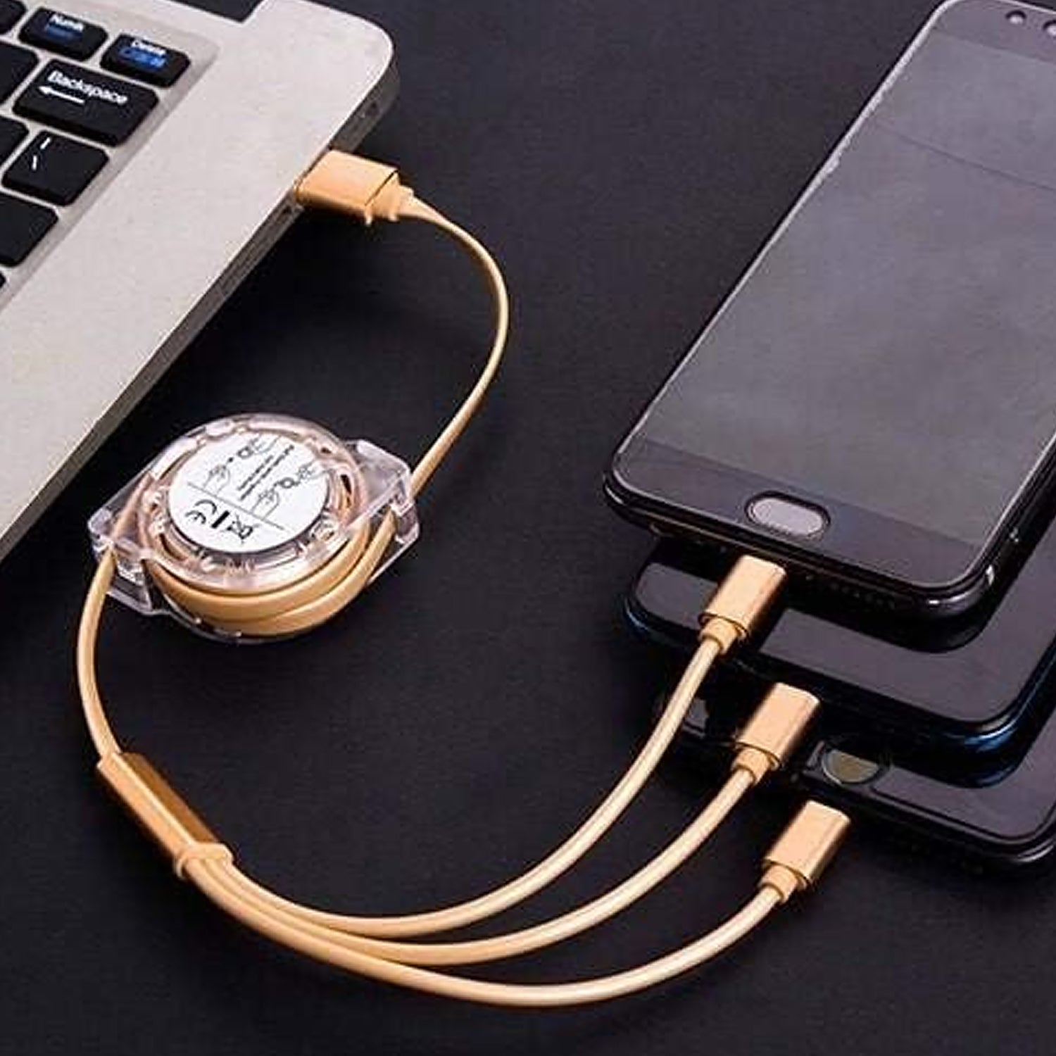 Retractable Charger Charging Cable, Micro USB Cable, 3 in 1, Multi Charging Cable, Compatible with Phone / Type C / Micro Android USB and Other Mobile Devices (1 Pc) - Bhavnagar Deodap