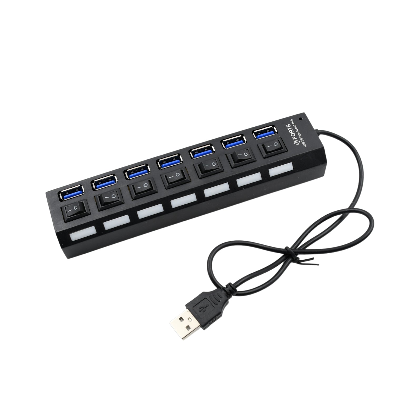 USB Splitter Multi Port USB 2.0 Hub, 7 Port with Independent On/Off Switch and LED Indicators USB A Port Data Hub, Suitable for PC Computer Keyboard Laptop Mobile HDD, Flash Drive Camera Etc - Bhavnagar Deodap