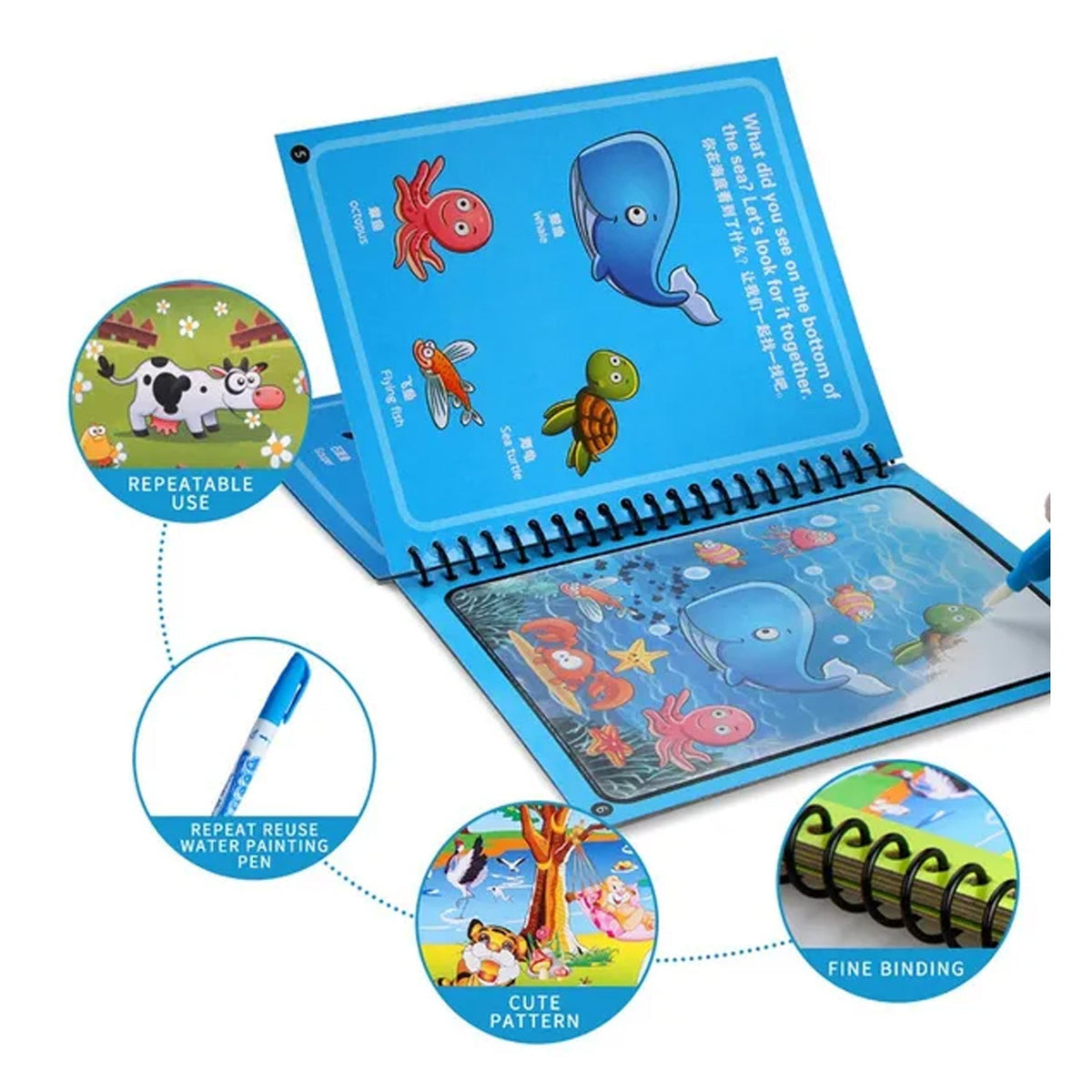 8091 Magic Water Quick Dry Book Water Coloring Book Doodle with Magic Pen Painting Board 