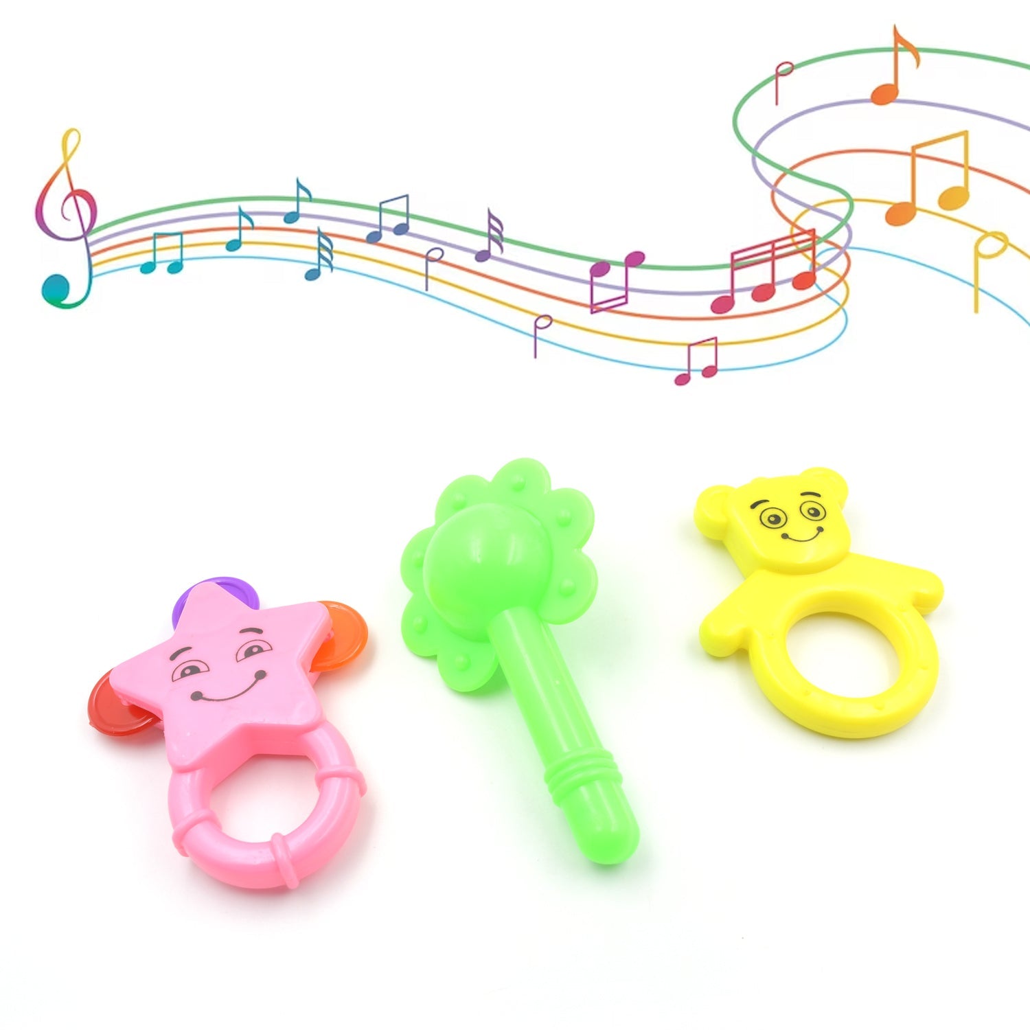 New Born Babies with Attractive Colors and Khanjari Rattle, Musical Gallery Khanjari Musical Instrument Toy Baby Play Toy Fun Return Gift for Kids Birthday (3 Pc Set) - Bhavnagar Deodap