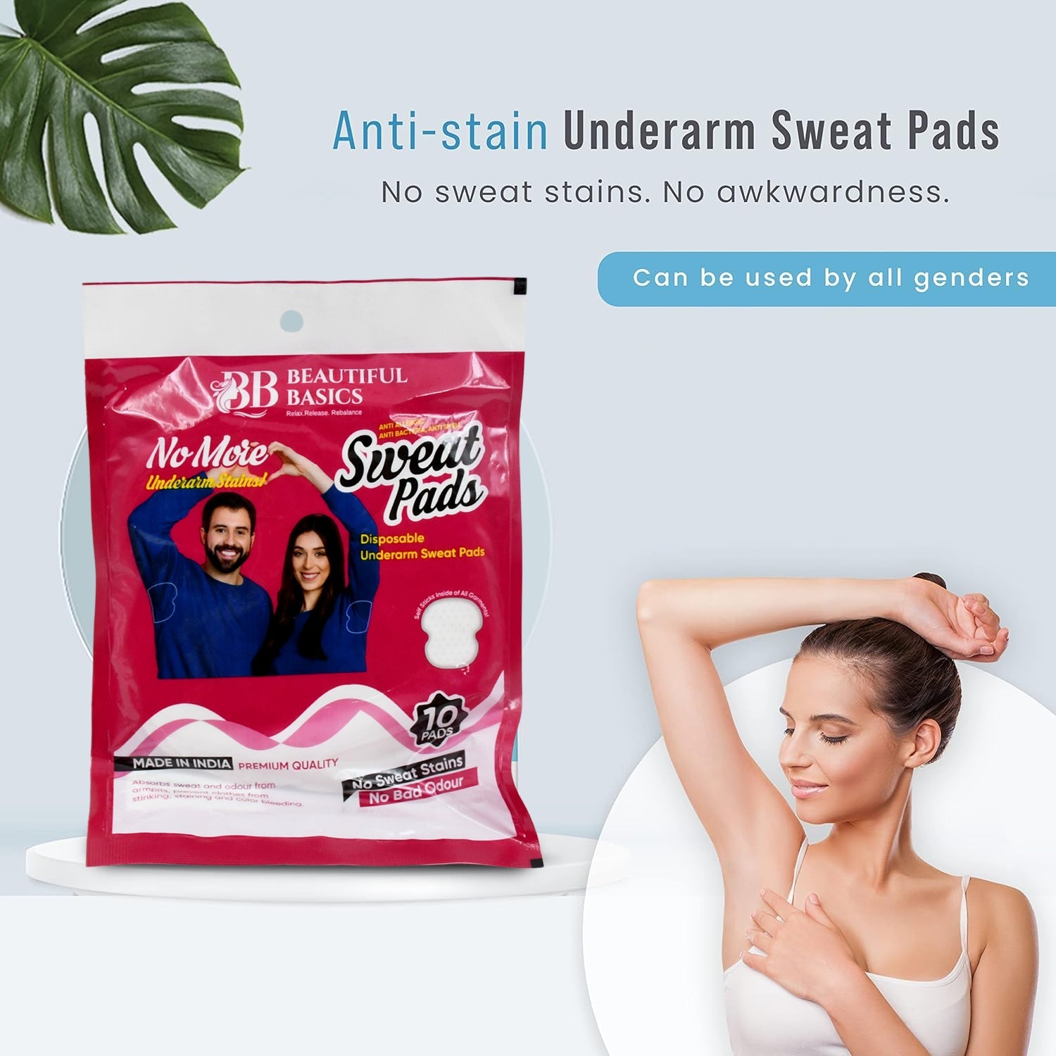 Underarms Sweat Pads Disposable Highly Absorbent Pads Cotton Anti-Allergic Anti Bacteria Anti Smell Underarm Perspiration Pad For Men And Women (Pack of 10) - Bhavnagar Deodap