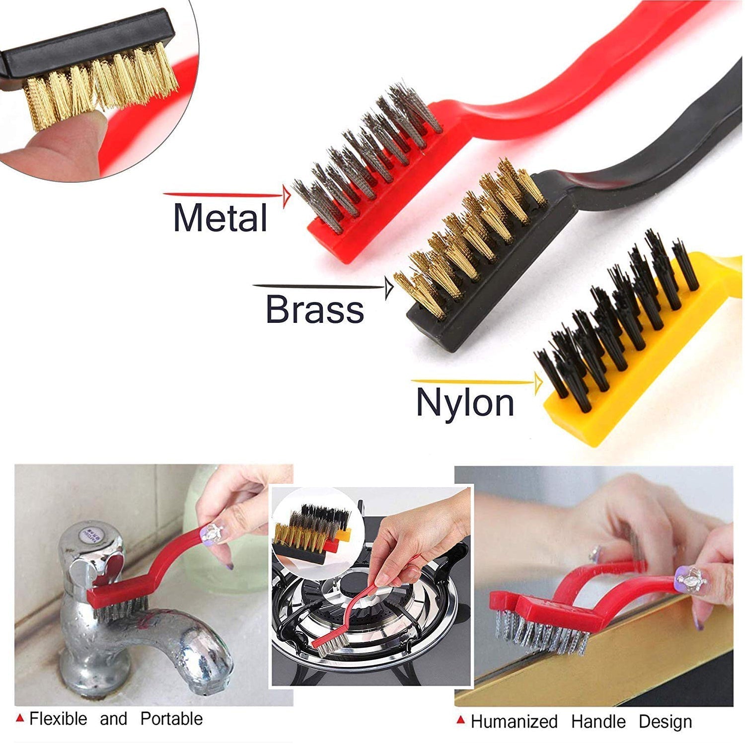 3-Piece Mini Wire Brush Set: Tackle Tough Cleaning Jobs (Multi-Material) - Bhavnagar Deodap