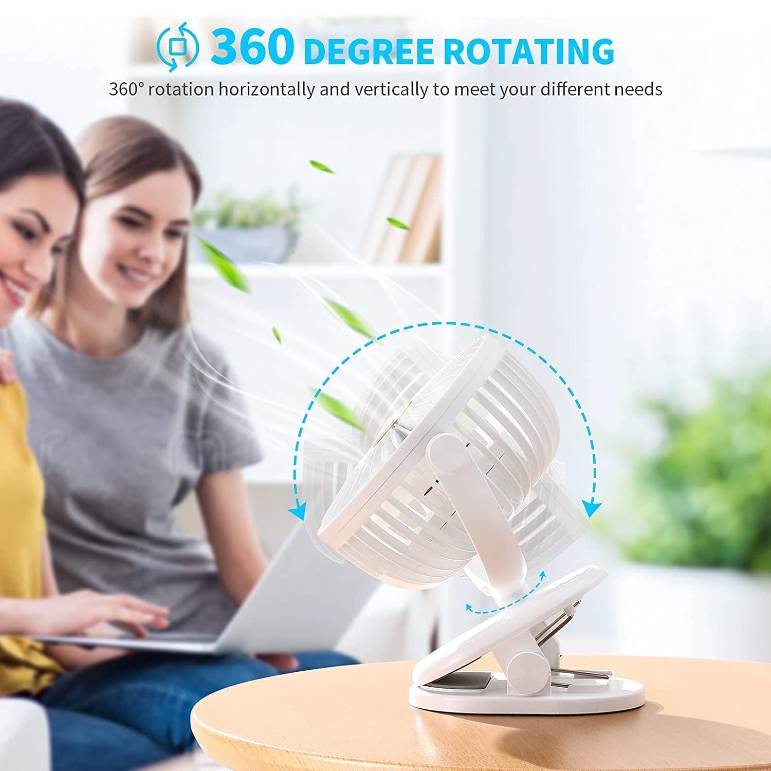 Portable Clip-on Fan, Battery Operated, With Light & Spray, Small Yet Powerful USB Table Fan, 3-Speed Quiet Rechargeable Mini Desk Fan, 360° Rotation, Personal Cooling Fan for Home, Office, Camping - Bhavnagar Deodap