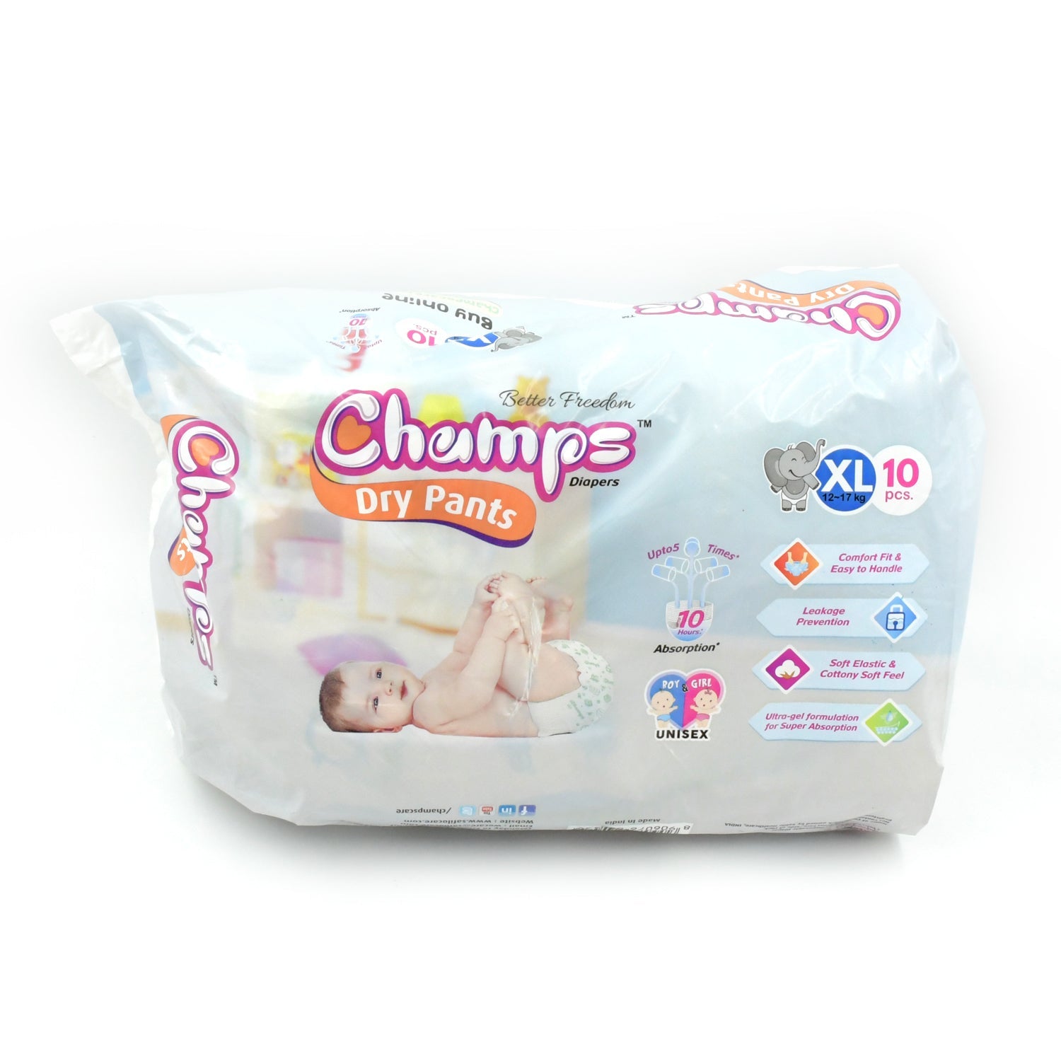 Champs Soft & Dry Baby Diaper Pants (XL, 10 Pcs): Leakproof Comfort - Bhavnagar Deodap