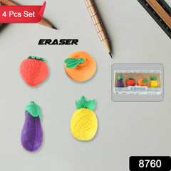 Mini Cute Vegetables and Fruits Erasers or Pencil Rubbers for Kids, 1 Set Fancy & Stylish Colorful Erasers for Children, Eraser Set for Return Gift, Birthday Party, School Prize, 3D Erasers  (4 pc Set) - Bhavnagar Deodap