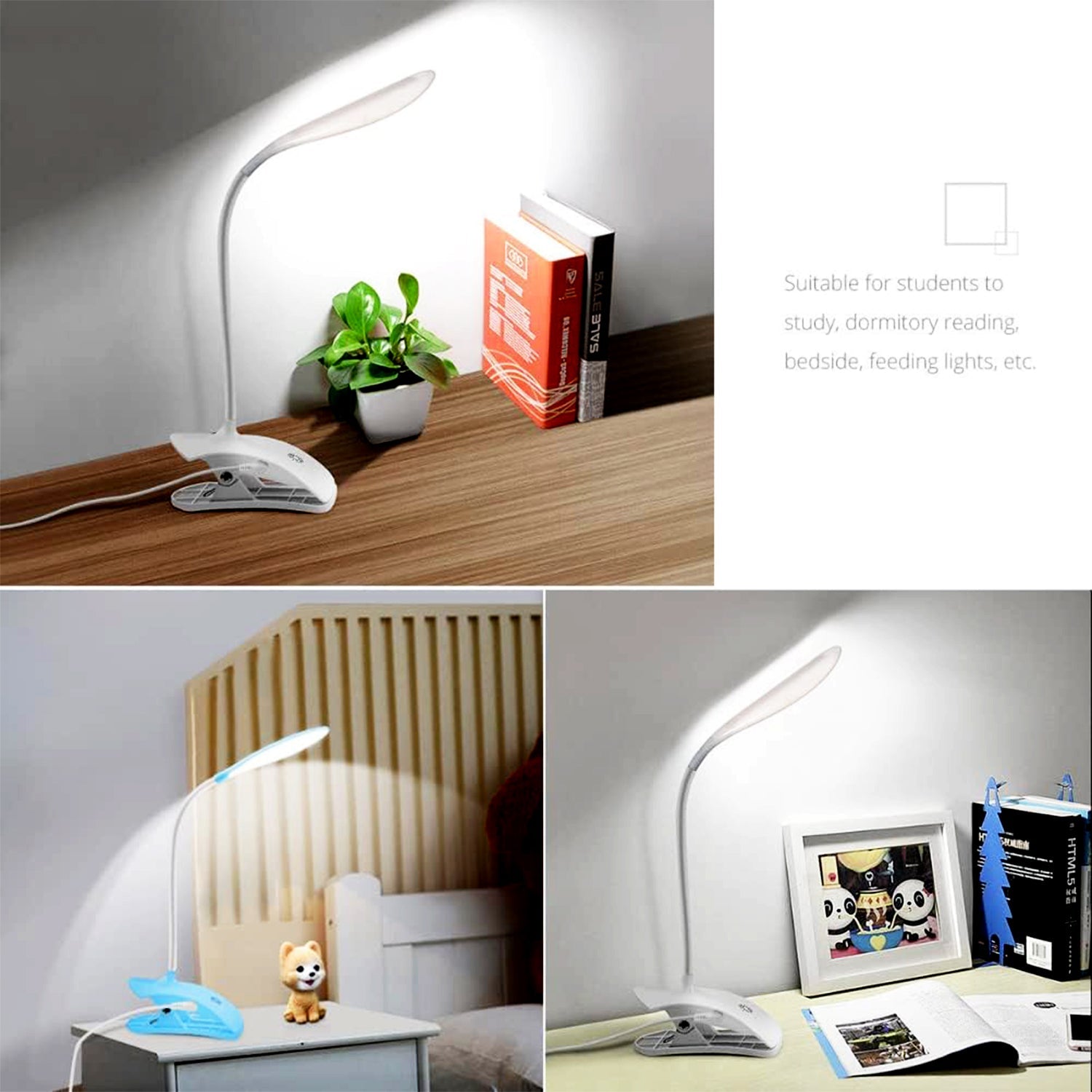 Desk Lamp Adjustable Gooseneck USB Rechargeable 3 modes of Lighting, Reading Lamp for Dorm White, Study Desk lamp Suitable for Girls College Bedroom Reading - Bhavnagar Deodap