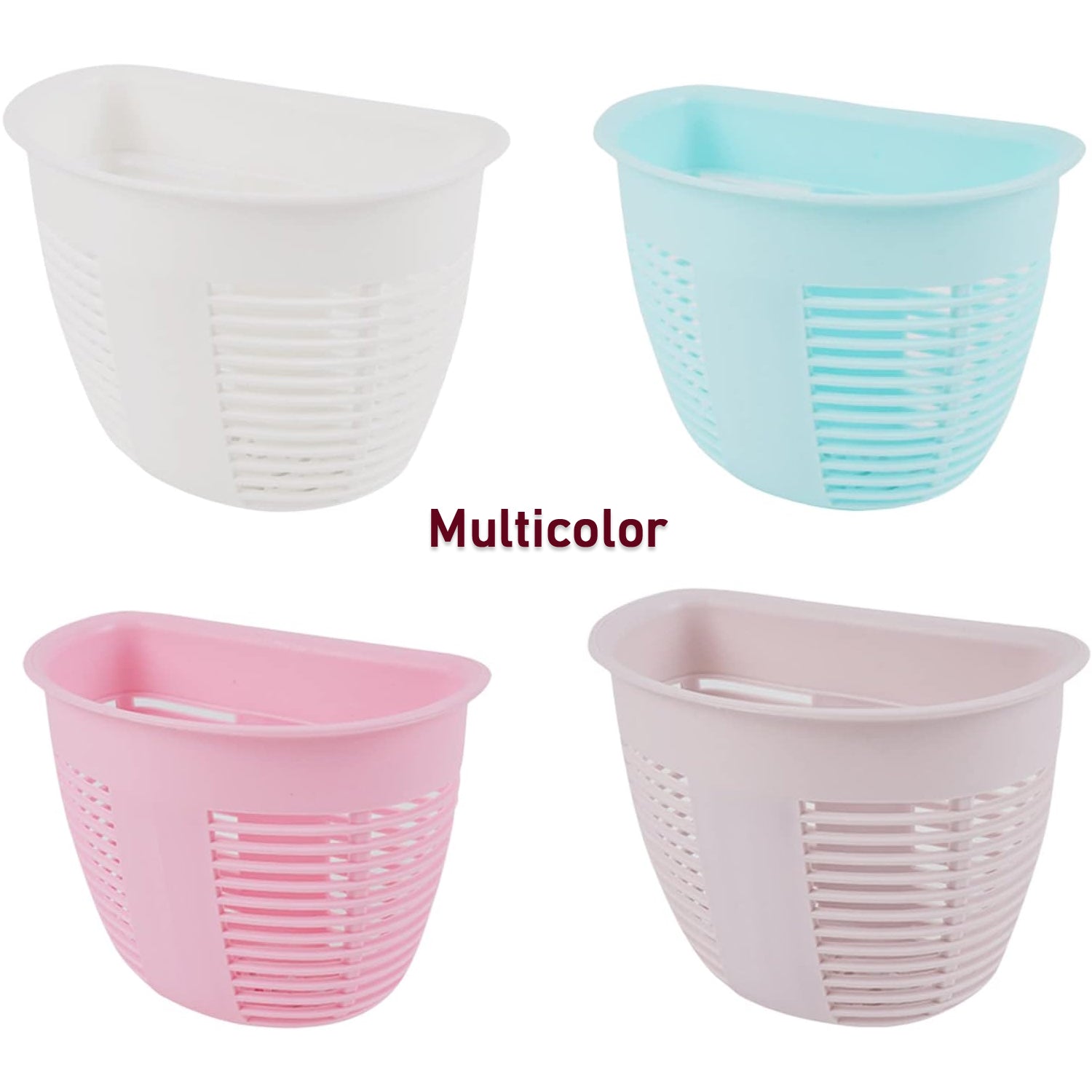 Hanging Plastic Storage Basket, Adhesive Wall Mounted Organizer Box Make Up Holder Shelf Bathroom Wall Basket Punch Free Drain Basket for Kitchen Bathroom, Wall Type Storage Basket (1 Pc) - Bhavnagar Deodap