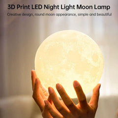 Moon Lamp3D Printing LED Night Light Moon Light with Stand, Warm & Cool, USB Rechargeable for Kid Lover Birthday Day Gift - Bhavnagar Deodap