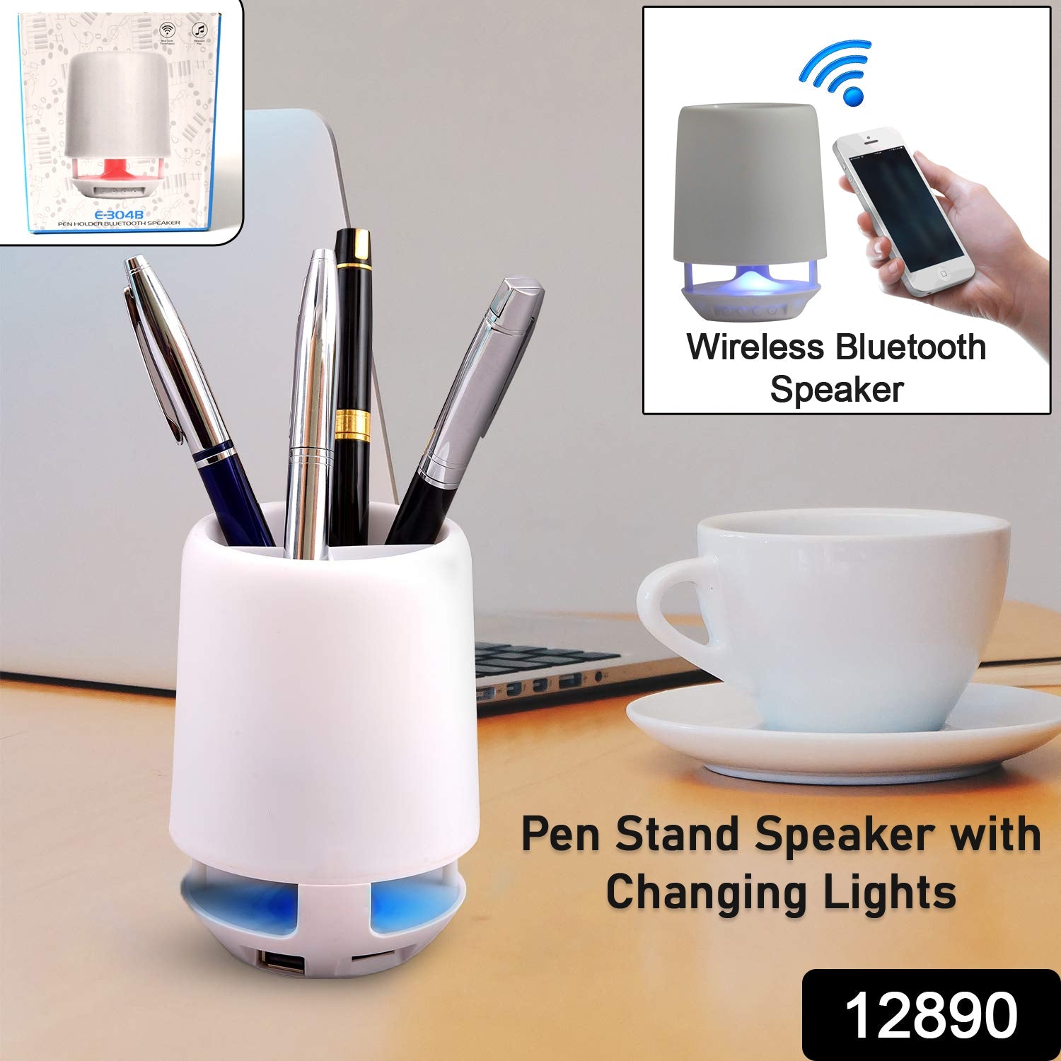 Multifunctional 4 Compartment Pen Holder with Bluetooth Speaker 5 W Bluetooth Speaker Laptop / Desk Speaker / Table Lamp / Night Lamp Smart Color Changing Pen Stand Wireless Bluetooth Speaker - Bhavnagar Deodap