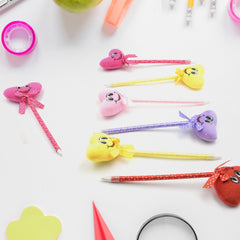 Cute Cartoon Shape & Heart Design Facy Writting Pen Attached Rattle | Ball Pen Smooth Writing For Wedding , Events & Multiuse Pen  Best Pen l Use for Kids (12 Pcs Set Mix Design & Color) - Bhavnagar Deodap