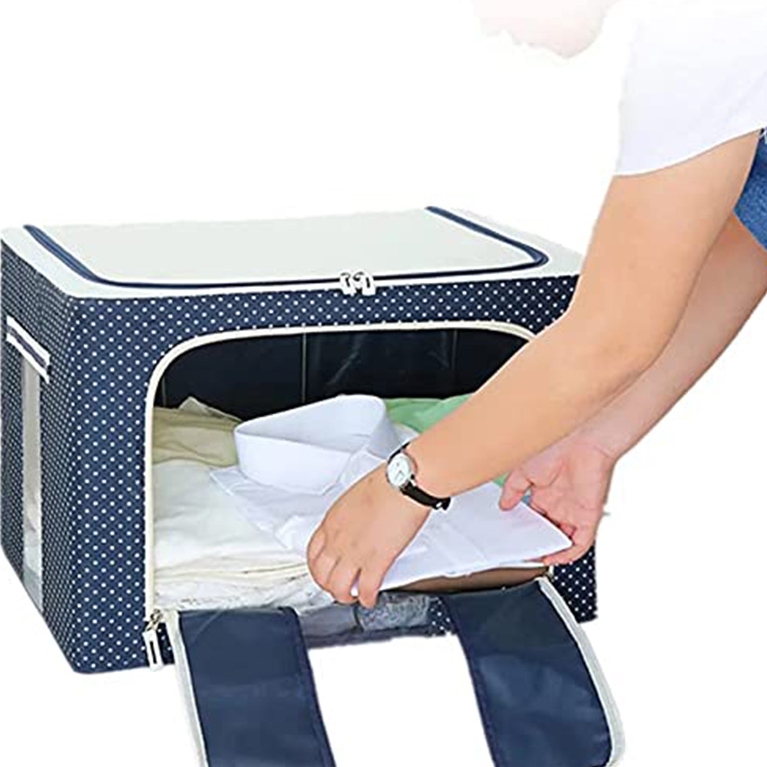 Foldable Steel Frame Clothes Living Storage Organizer Handled Bag Box for Large Size Bedding, Blankets, Women Saree, Toys & Cloth Storage Box / Bag (66 Liter) - Bhavnagar Deodap