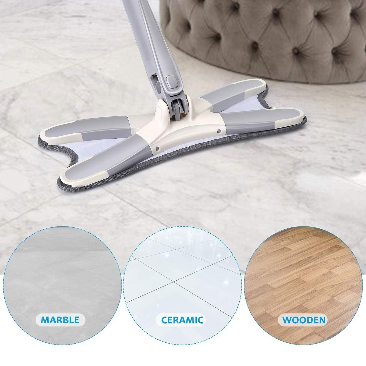 Adjustable 360° Flat Hand Mop: Floors, Walls, Ceilings (Easy Squeeze) - Bhavnagar Deodap