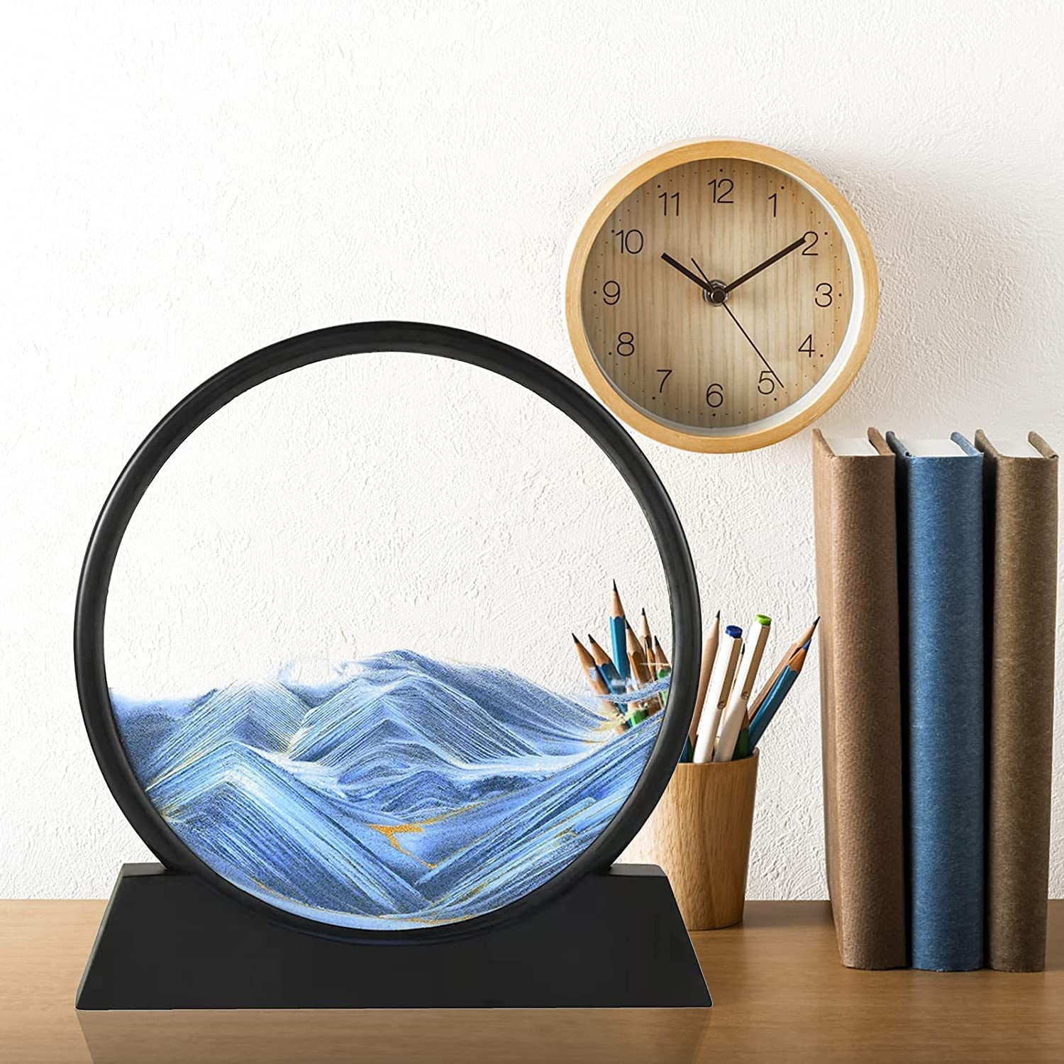 Moving Sand Art Picture Decor, 3D Deep Sea Sandscape Liquid Motion, Round Glass Frame Display Flowing Sand Relaxing Gift for Kids Adults Painting Artistic Sandscape for Home, Office, Ornament Desktop Art Bookshelves Decoration (1 Pc ) - Bhavnagar Deodap