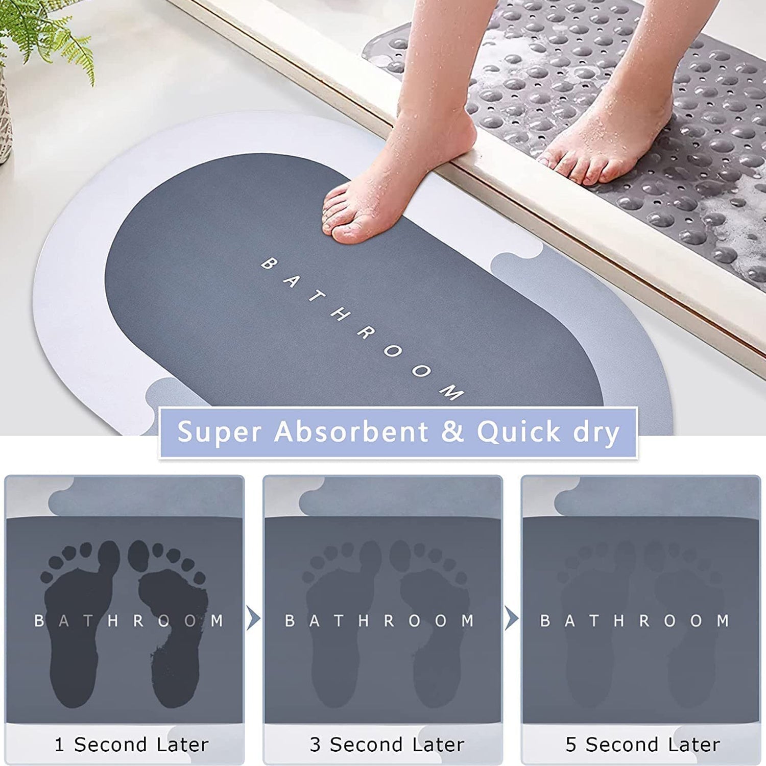 SUPER ABSORBENT FLOOR MAT, BATH MAT, SOFT CARPET, SLIP-RESISTANT BATHING ROOM RUG FLOOR DOOR MAT, INSTANT DRYING MAT, BATHROOM RUG, ABSORBENT BATH MAT - Bhavnagar Deodap