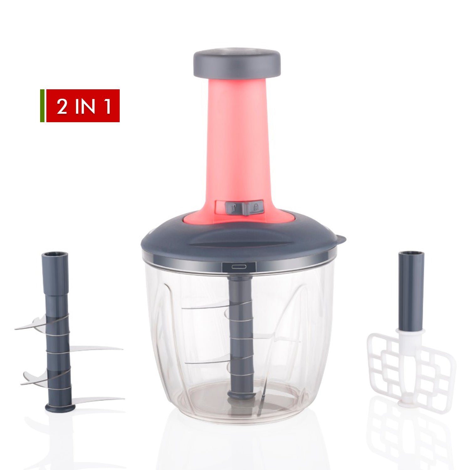 1100 ml 2 in 1 Push up Chopper with Blender affixed with 6 Sharp Blade | Vegetable and Fruit Cutter with Easy Push and chop Button - Bhavnagar Deodap