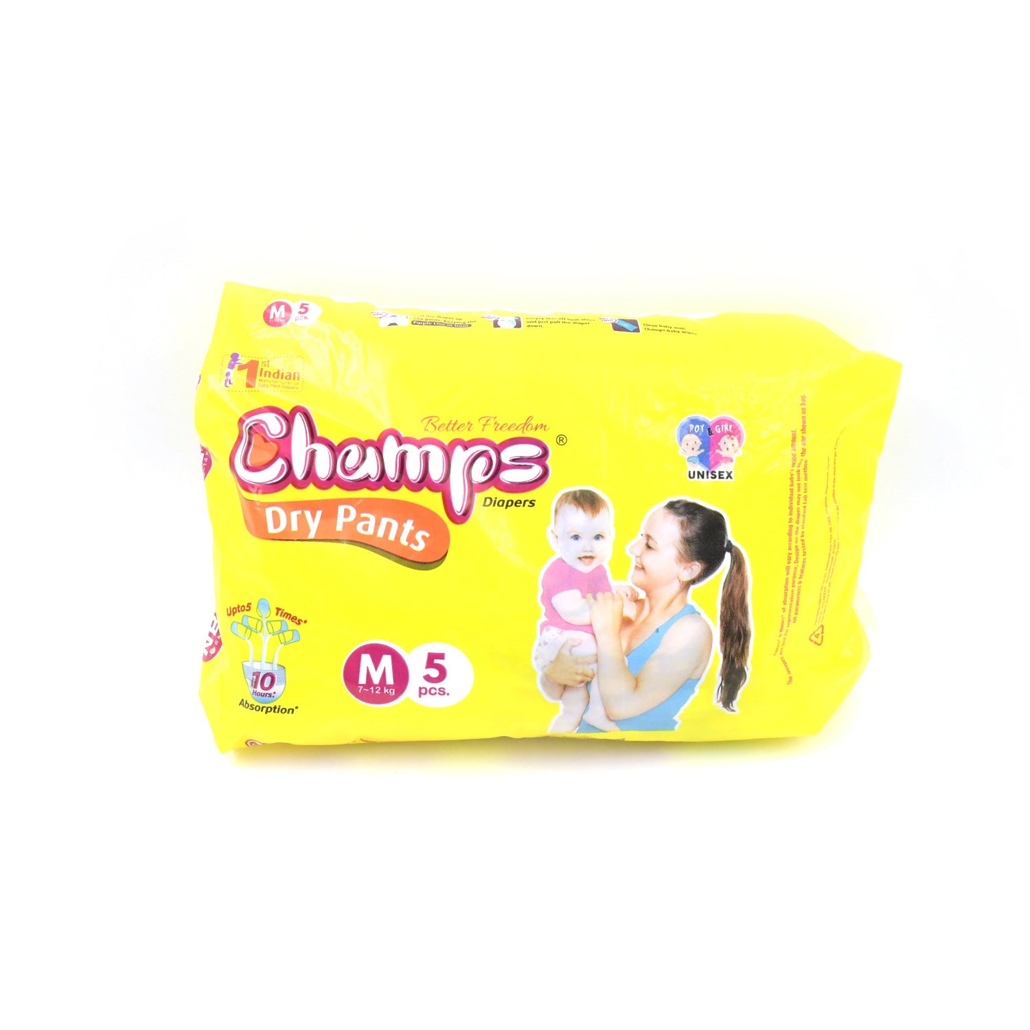 Champs Travel Diapers (Medium, 5 Pcs): Leakproof, Soft & Dry, Baby Diaper Pants - Bhavnagar Deodap