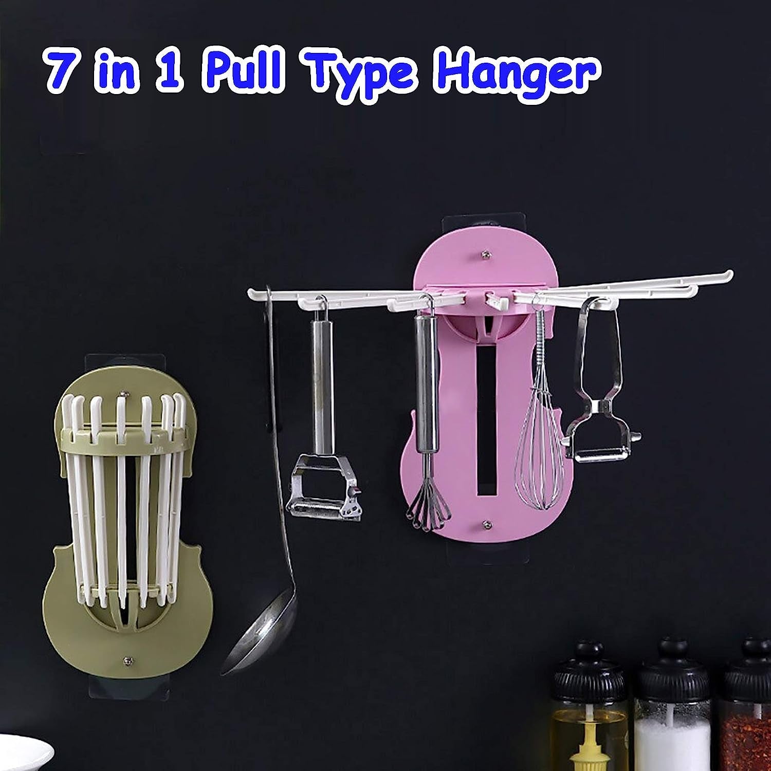 Plastic 7-in-1 Multifunction Retractable Wall-Mounted Pull-Out Hanger Rack Without Punching Hooks Up for Kitchen Bathroom - Bhavnagar Deodap