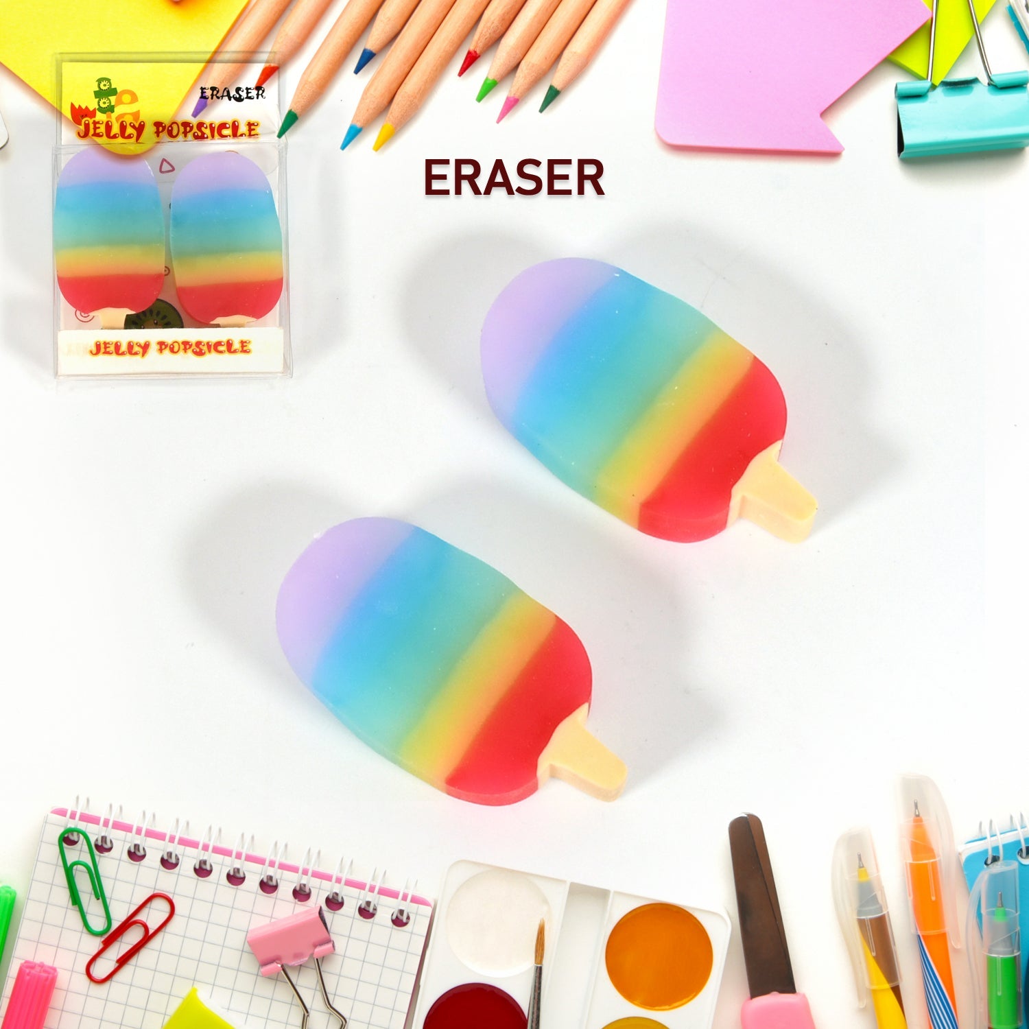 Jelly Popsicle Shape Fancy &amp; Stylish Erasers, Mini Eraser Creative Cute Novelty Eraser for Children Eraser Set for Return Gift, Birthday Party, School Prize (2 Pc Set| Mix Design) - Bhavnagar Deodap