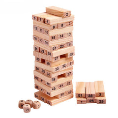 54 Pcs Blocks 4 Dices Wooden Tumbling Stacking Building - Bhavnagar Deodap